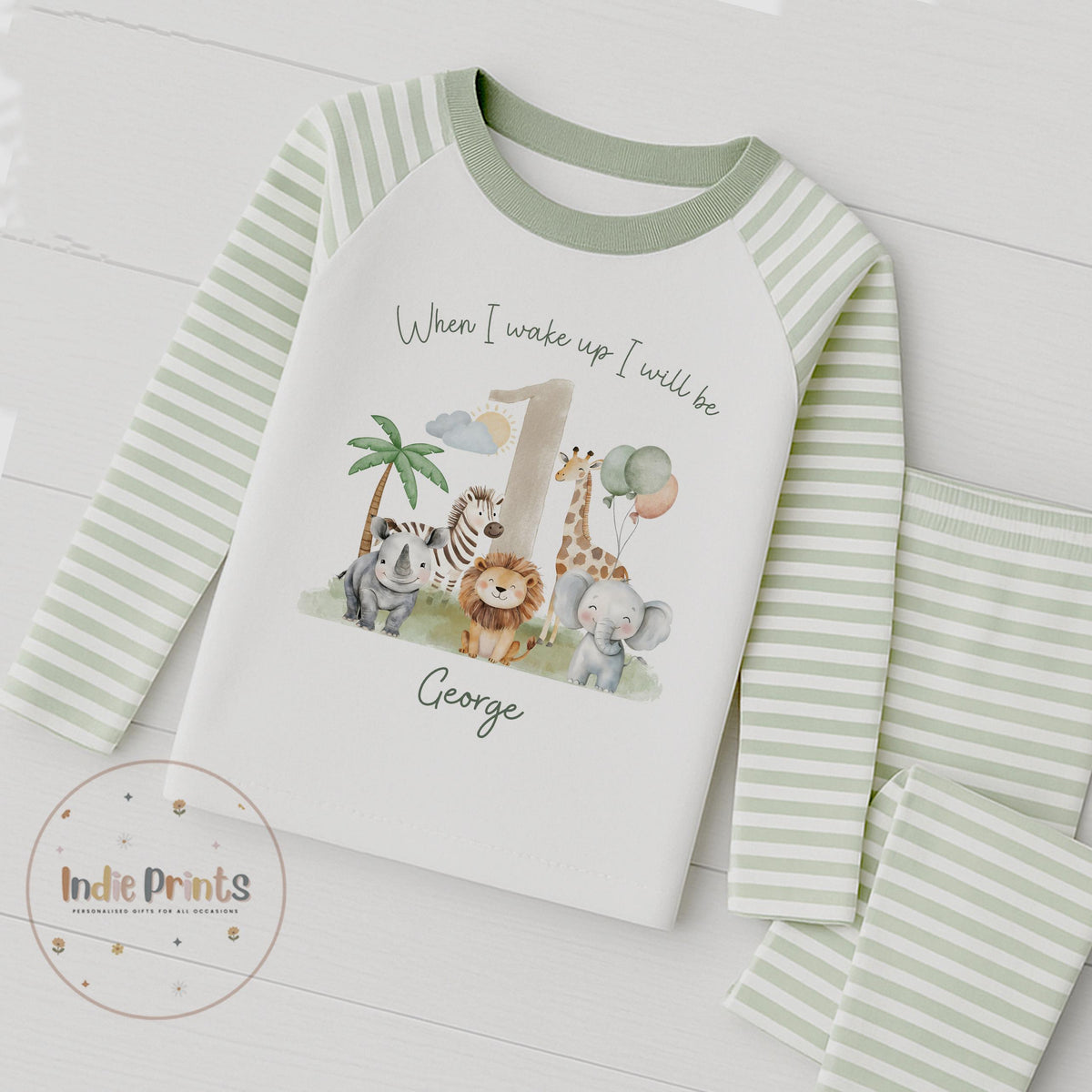 Personalised Safari Birthday Pyjamas, Babygrow or Vest