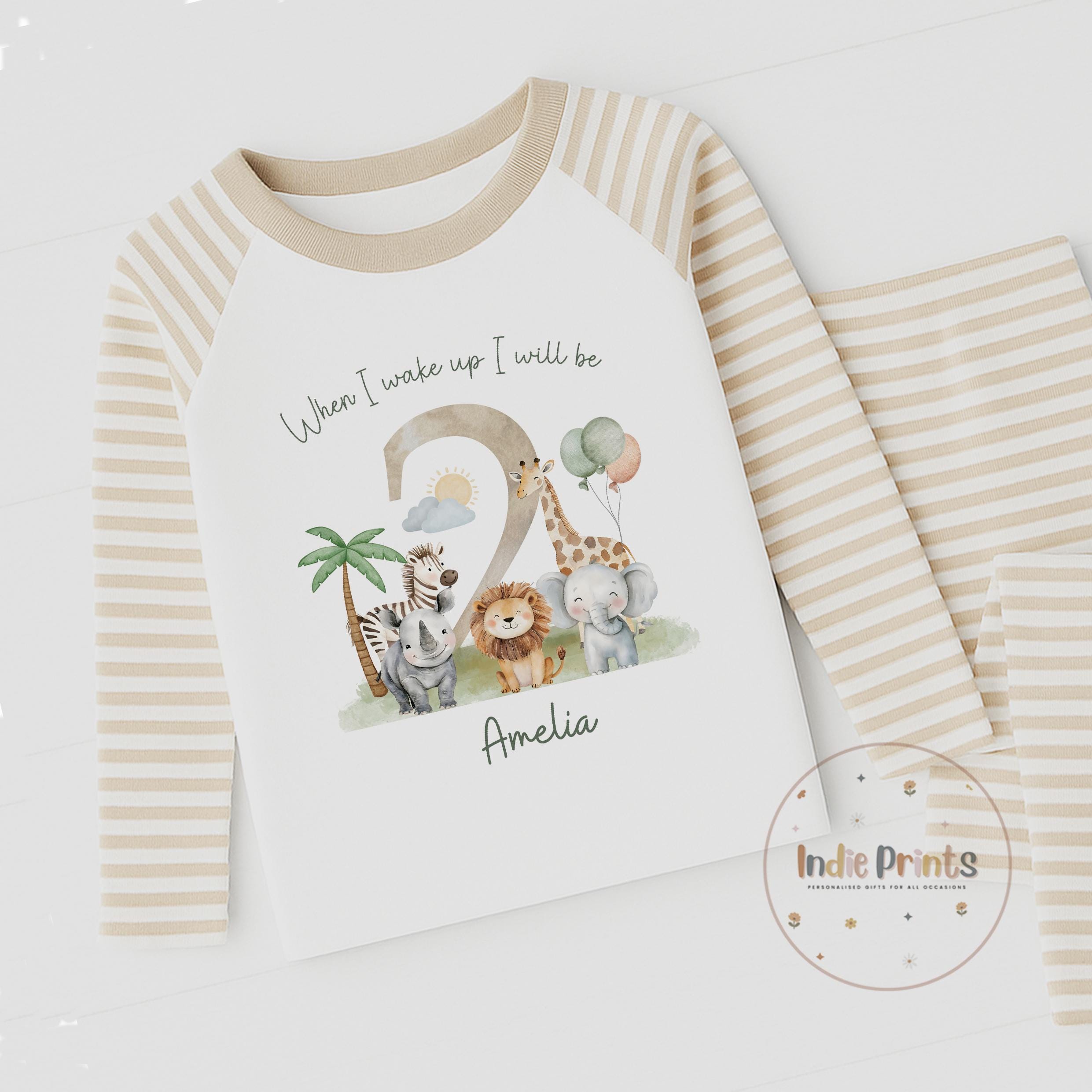 Personalised Safari Birthday Pyjamas, Babygrow or Vest