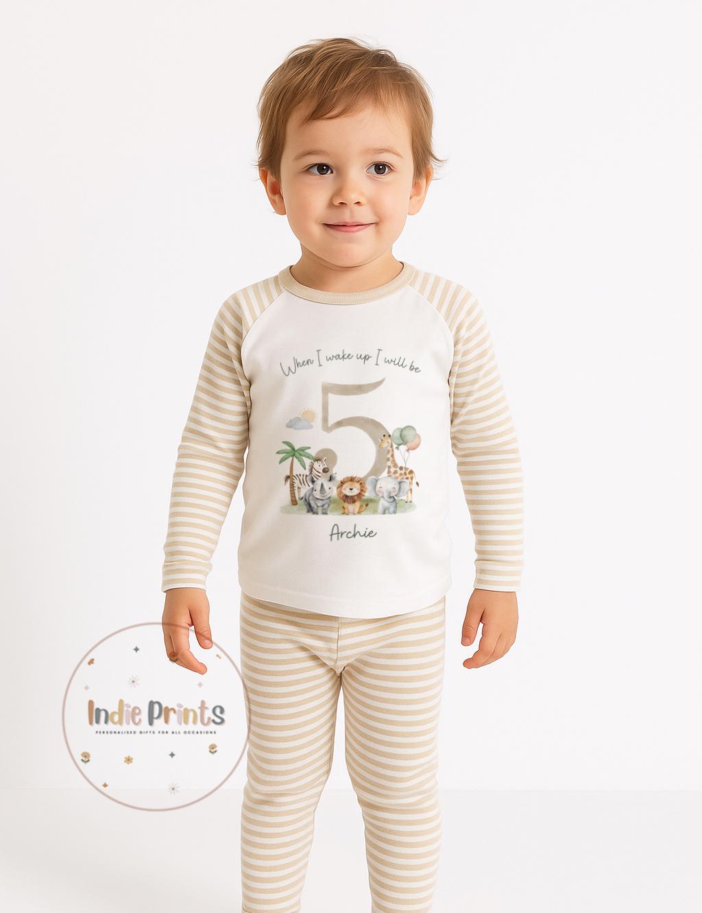 Personalised Safari Birthday Pyjamas, Babygrow or Vest