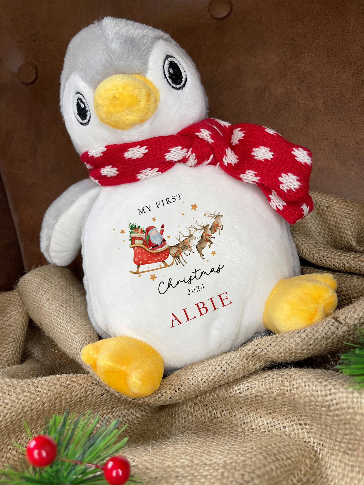 Personalised First Christmas Reindeer Soft Toy
