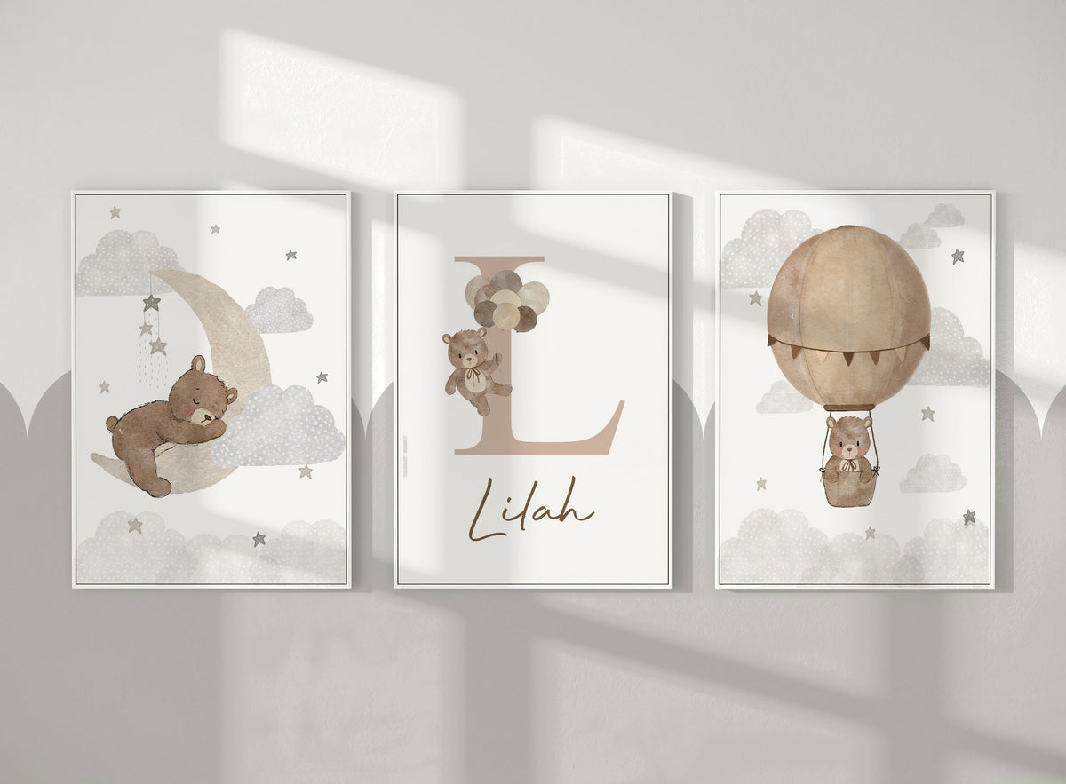 Personalised Teddy Bear Prints - Set of 3