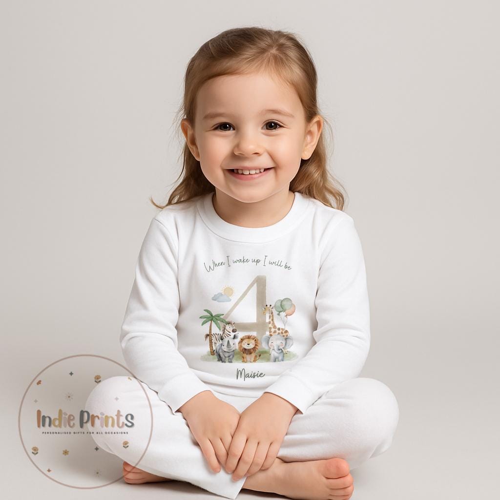 Personalised Safari Birthday Pyjamas, Babygrow or Vest