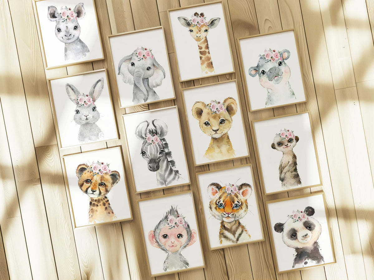 Personalised Girls’ Safari Nursery Prints – Set of 3