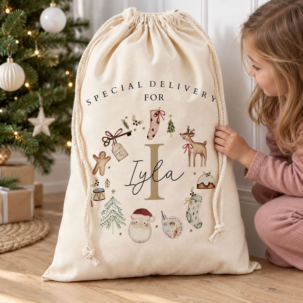 Personalised Gold Initial Santa Sack