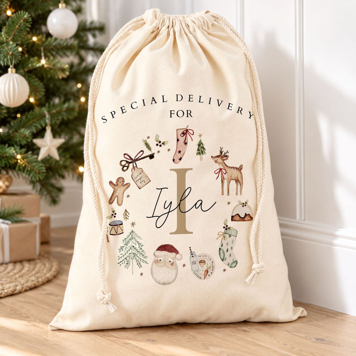 Personalised Gold Initial Santa Sack