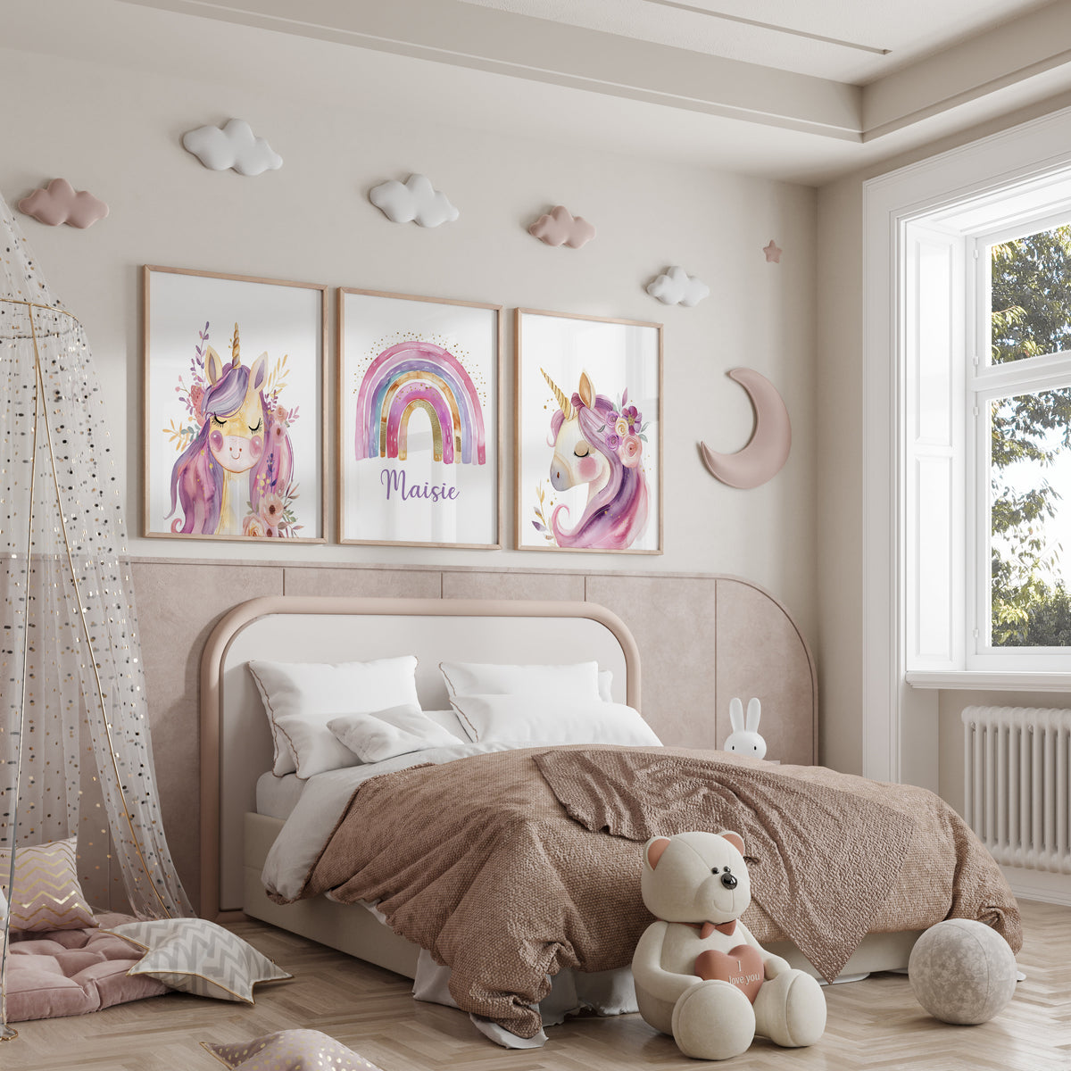 Personalised Unicorn Nursery Prints – Set of 3