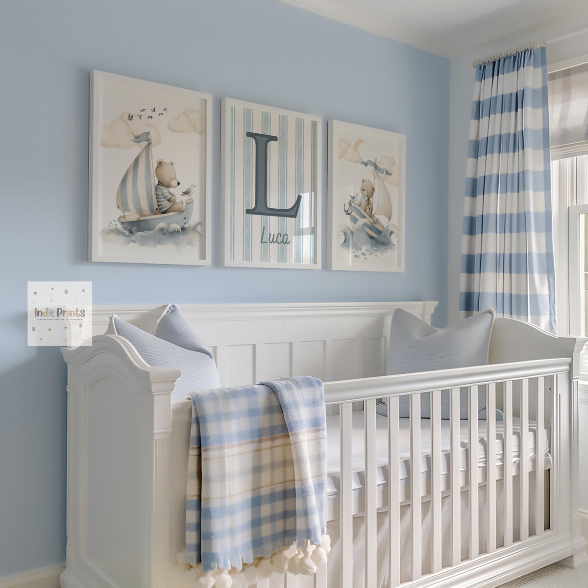 Personalised Nautical Teddy Bear Nursery Prints - Set of 3