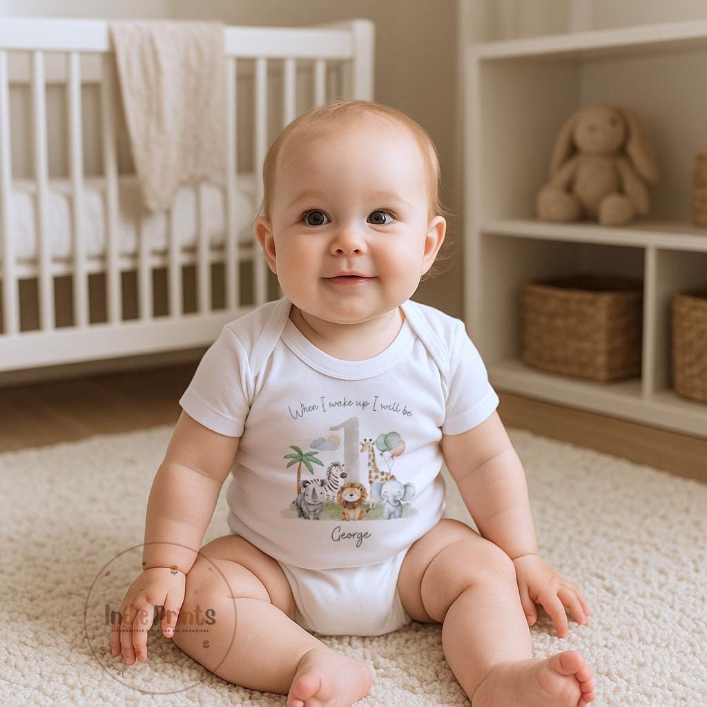 Personalised Safari Birthday Pyjamas, Babygrow or Vest