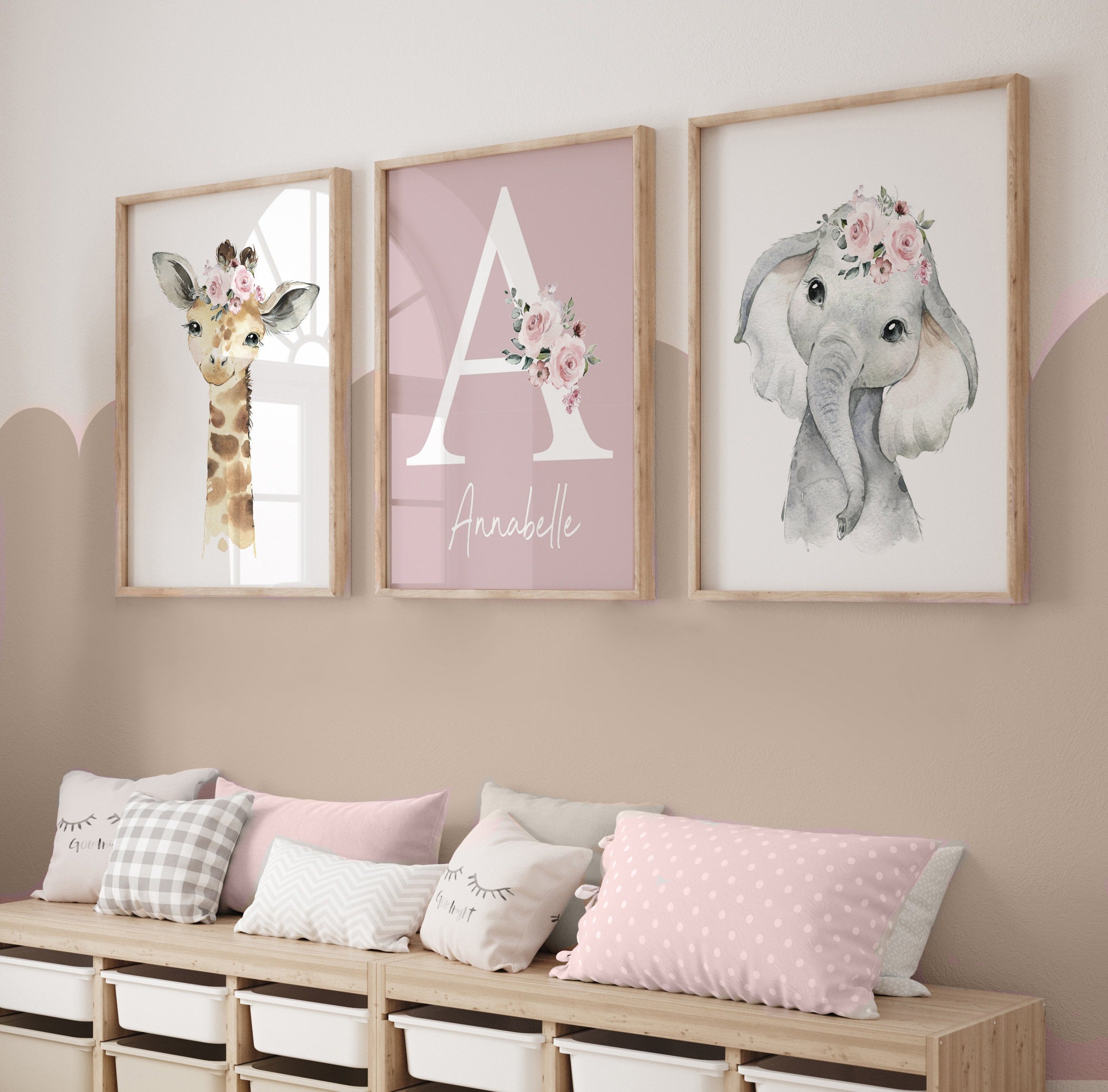 Personalised Girls’ Safari Nursery Prints – Set of 3