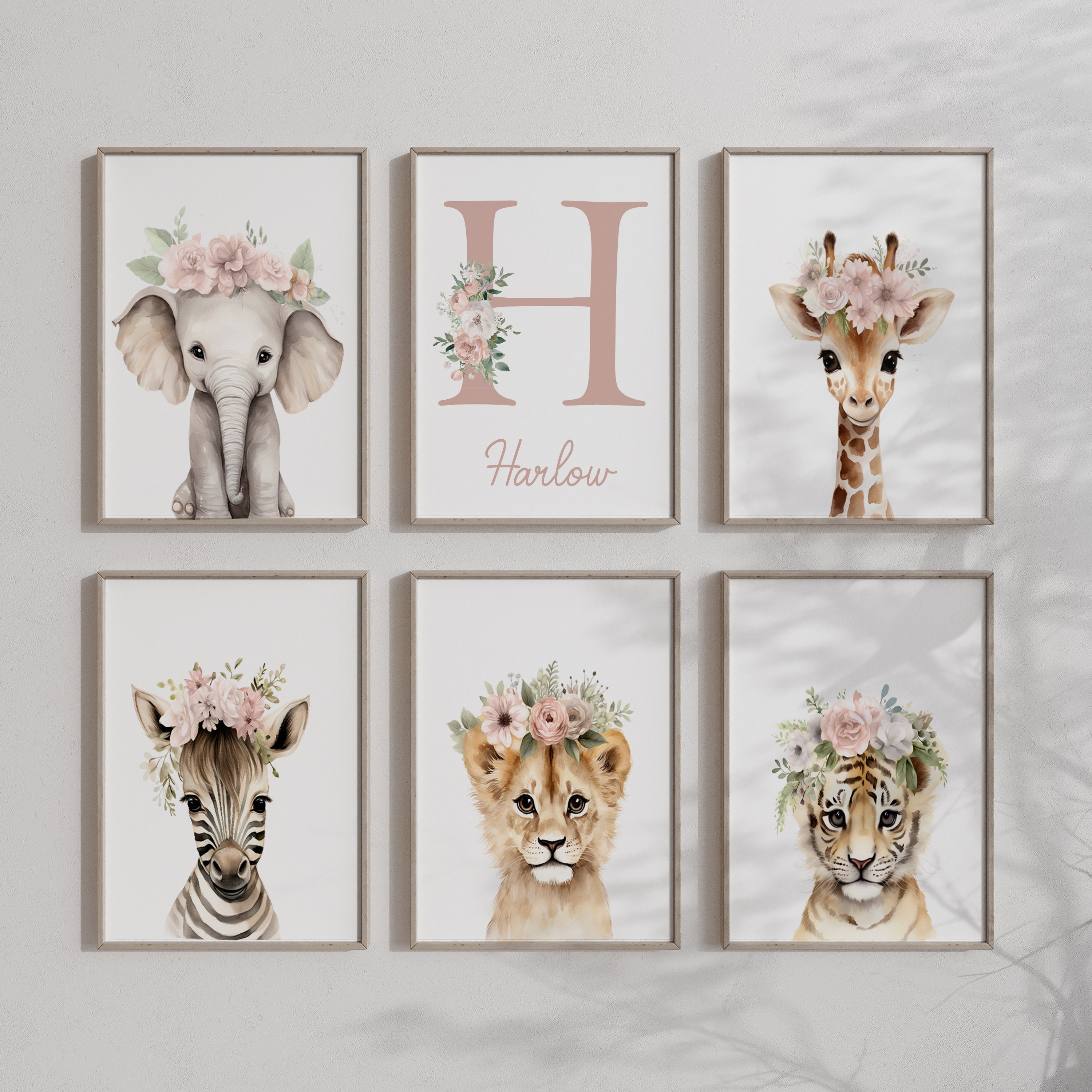 Safari Floral Animal Nursery Prints – Choose Your Set