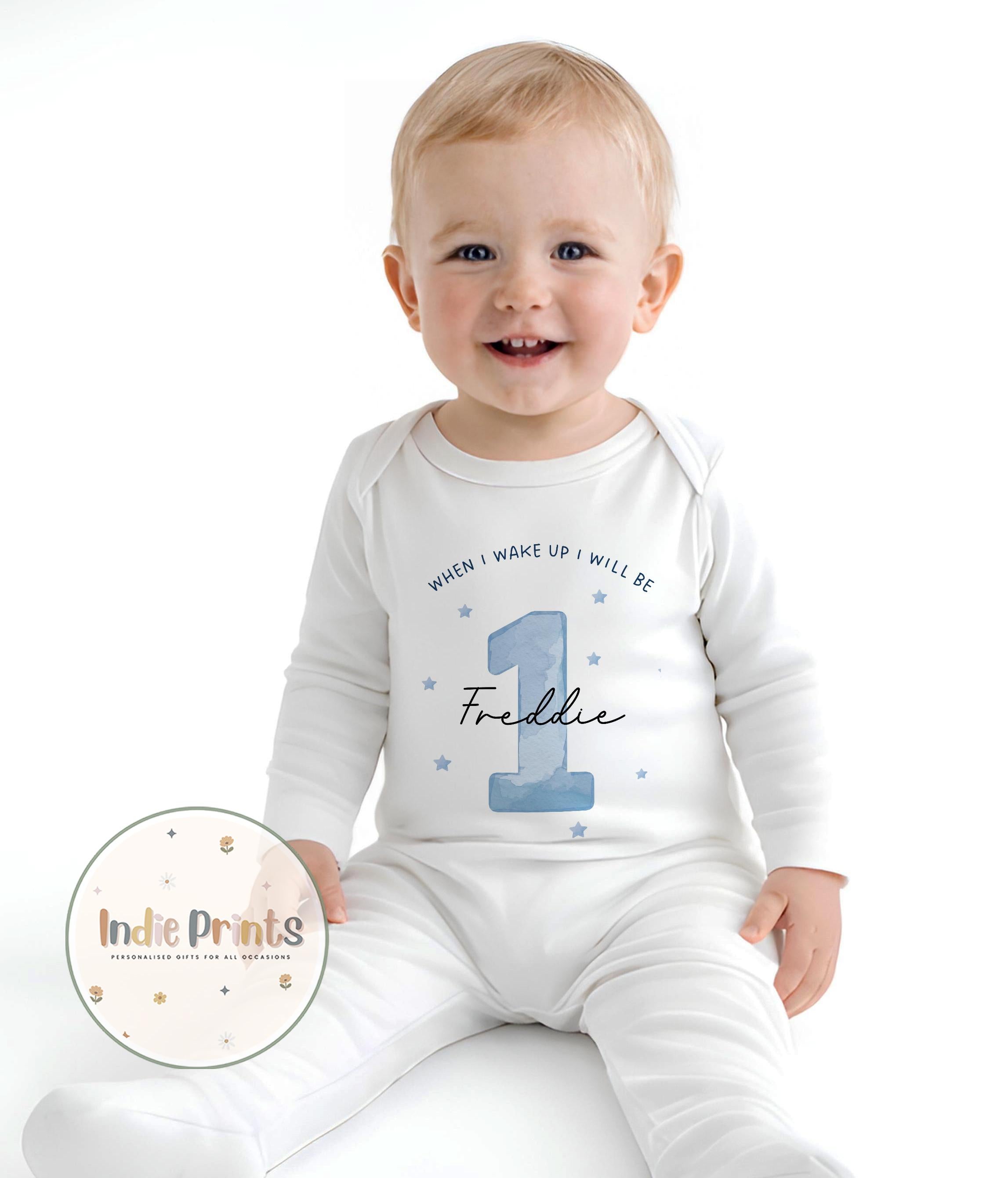 Personalised Birthday Pyjamas, Babygrow or Vest – Blue