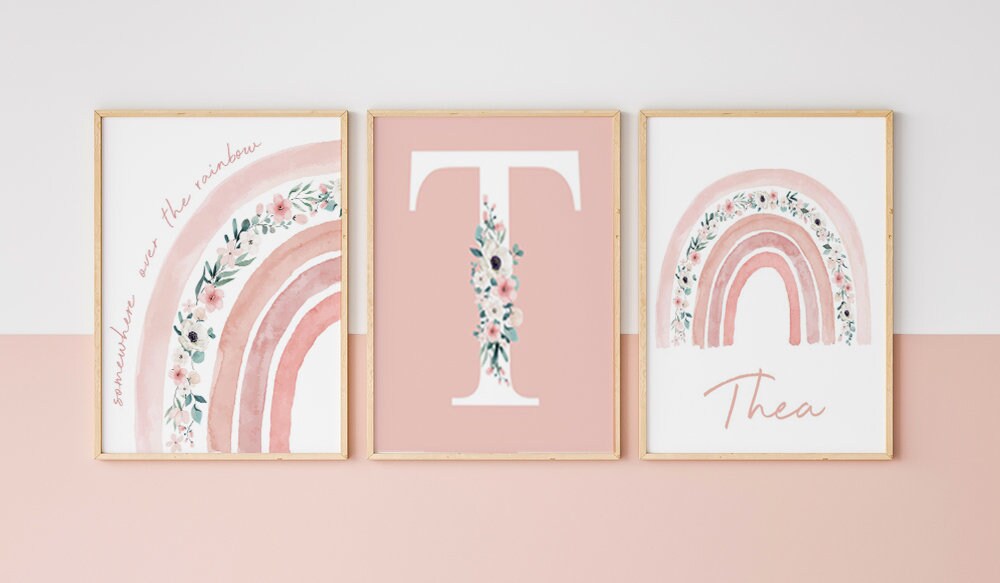 Personalised Floral Rainbow Nursery Prints