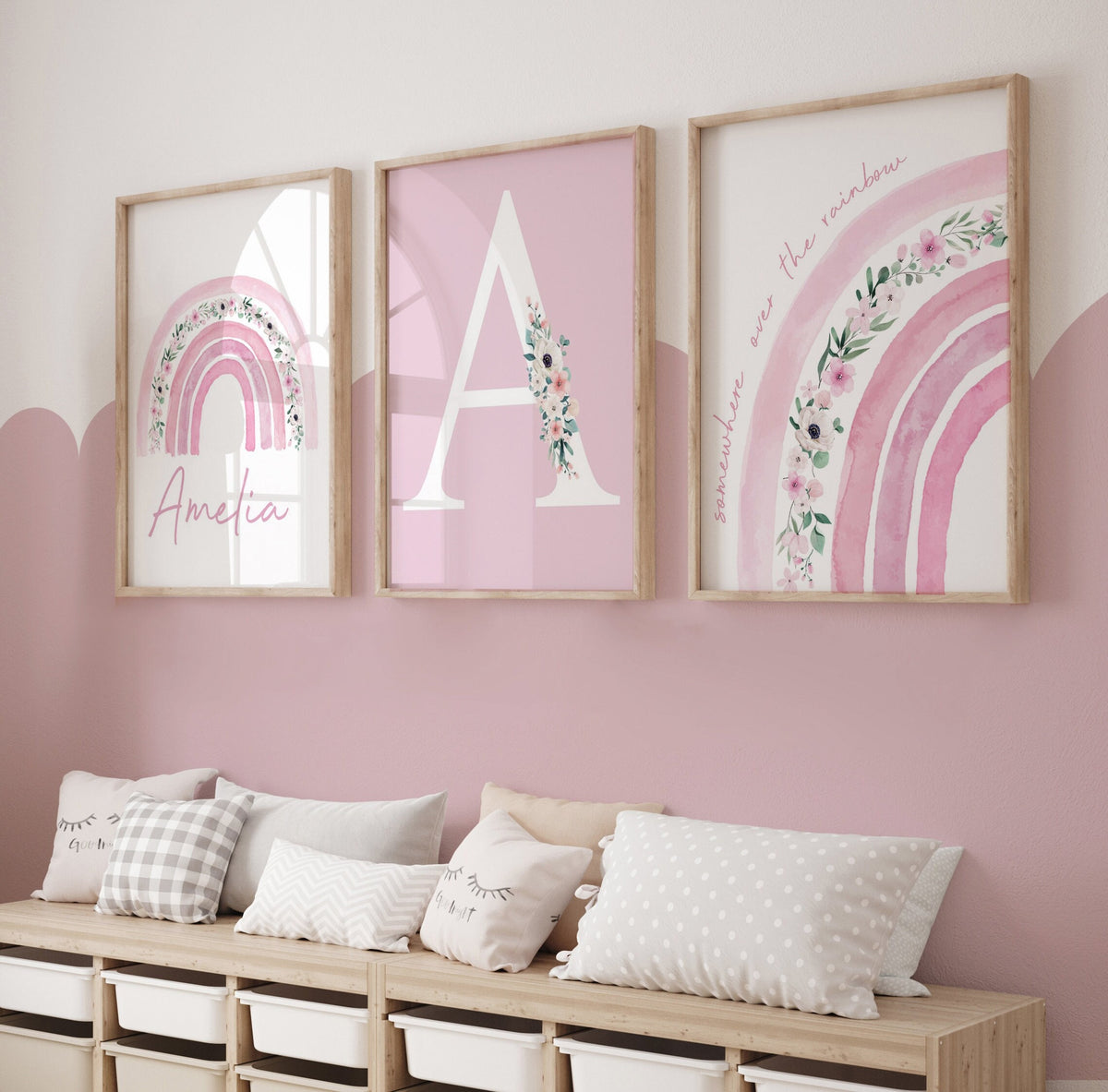 Personalised Floral Rainbow Nursery Prints