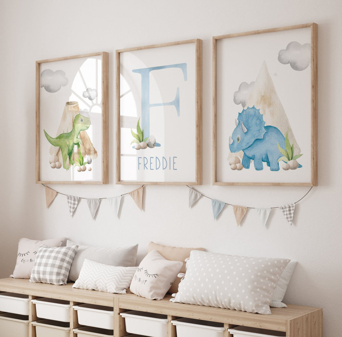 Personalised Dinosaur Nursery Prints – Set of 3