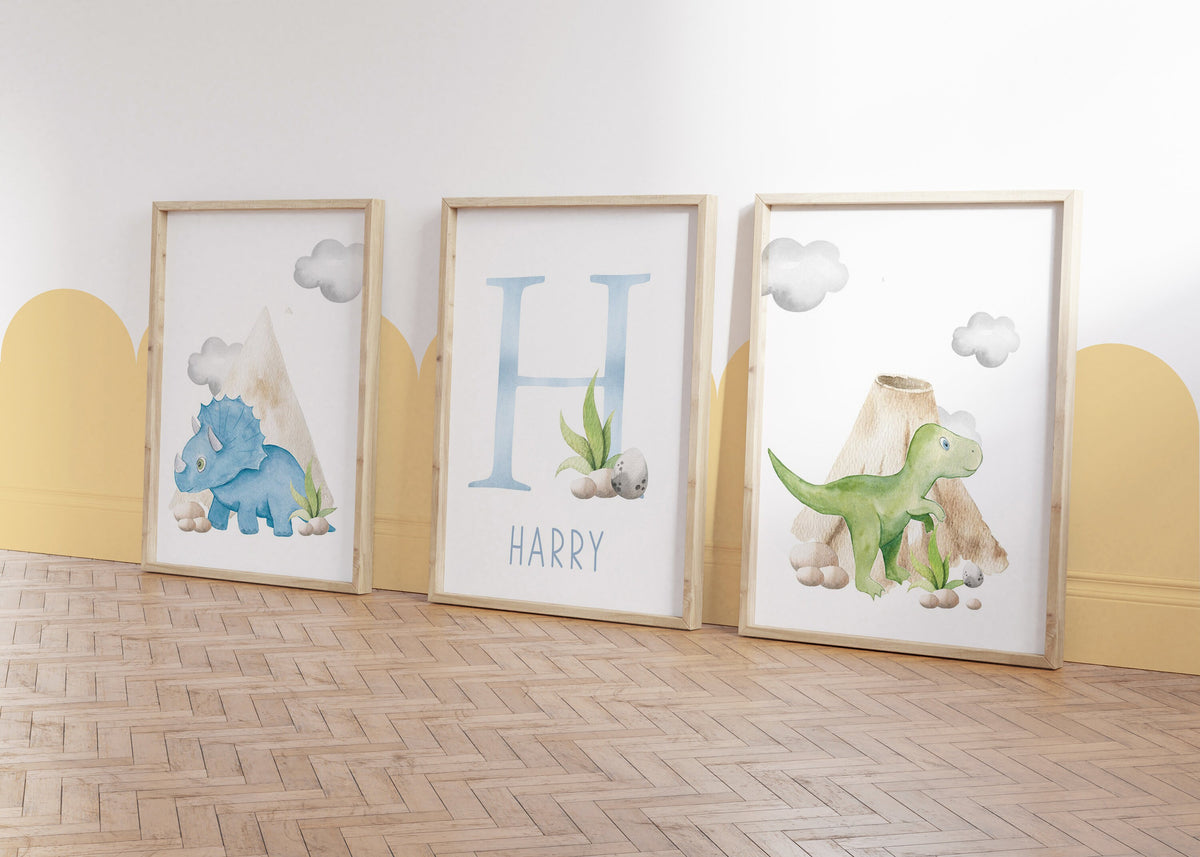 Personalised Dinosaur Nursery Prints – Set of 3