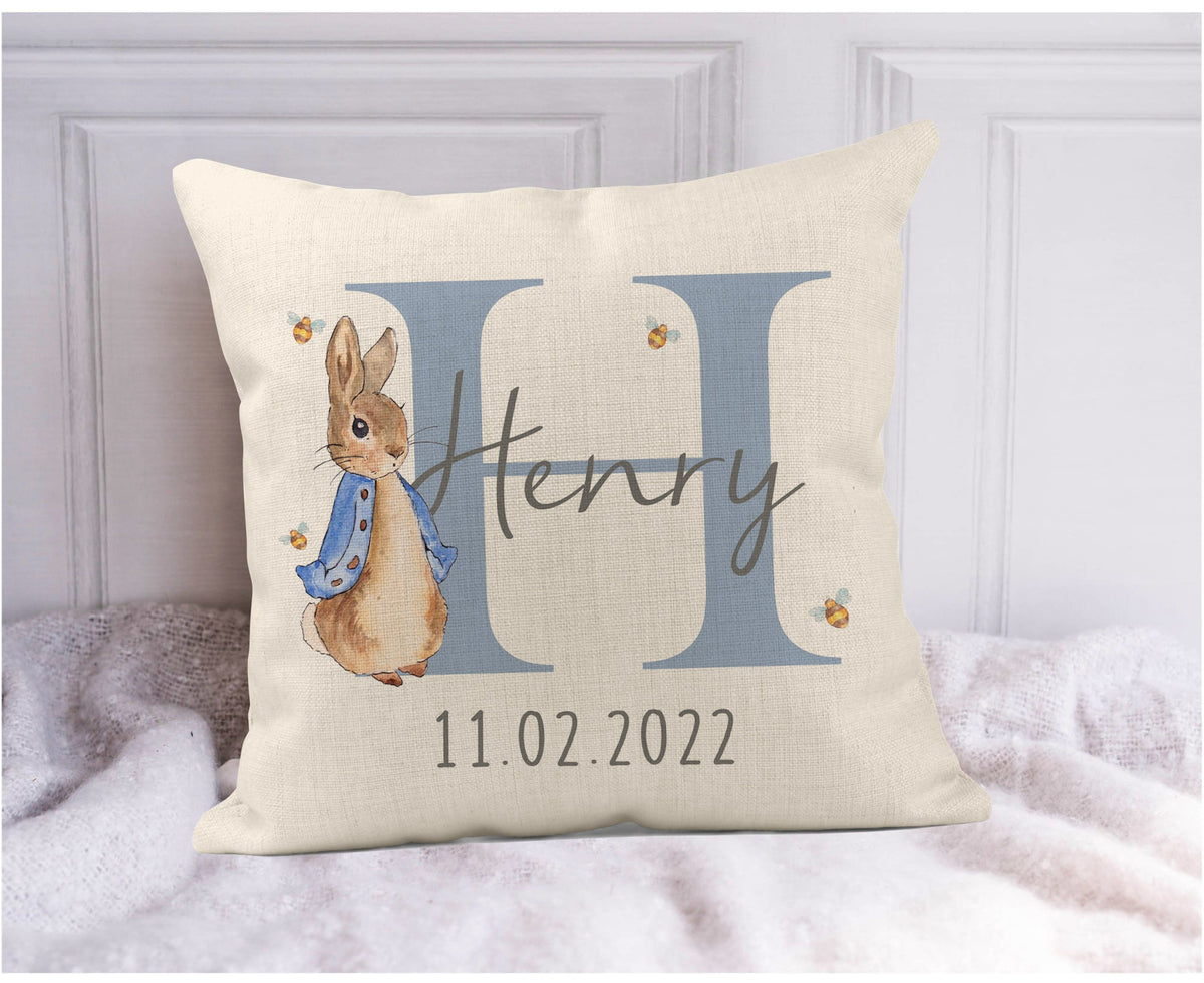 Personalised Peter Rabbit Birth Details Cushion