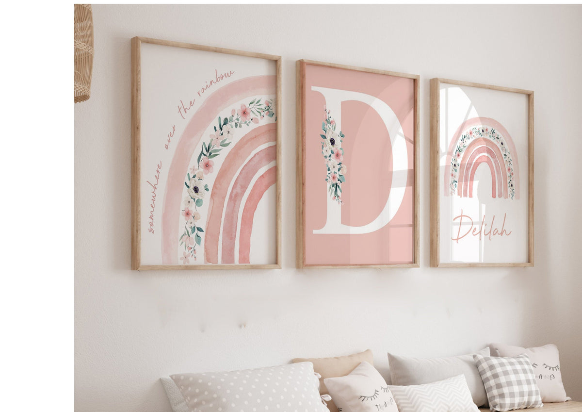 Personalised Floral Rainbow Nursery Prints