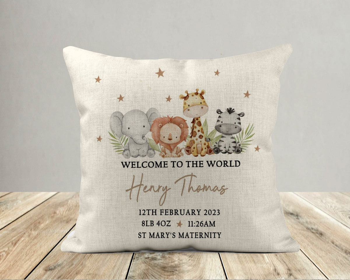 Personalised Safari Animals Nursery Cushion