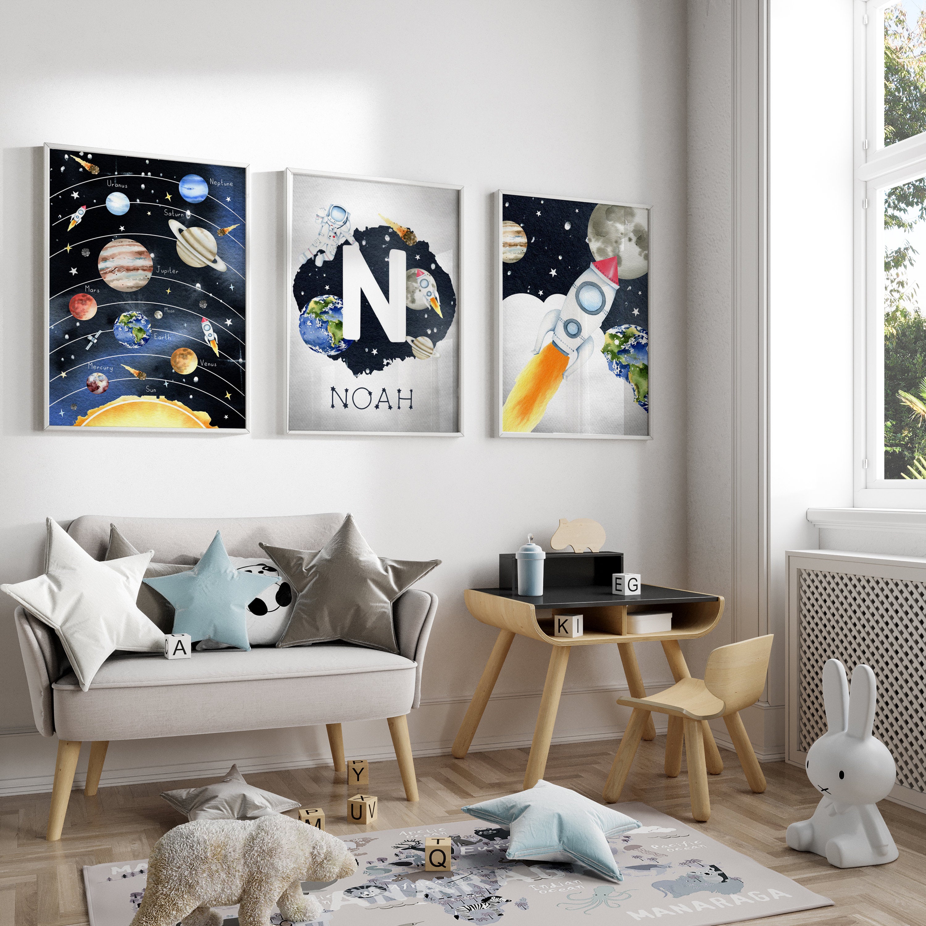 Personalised Solar System Nursery Prints – Set of 3