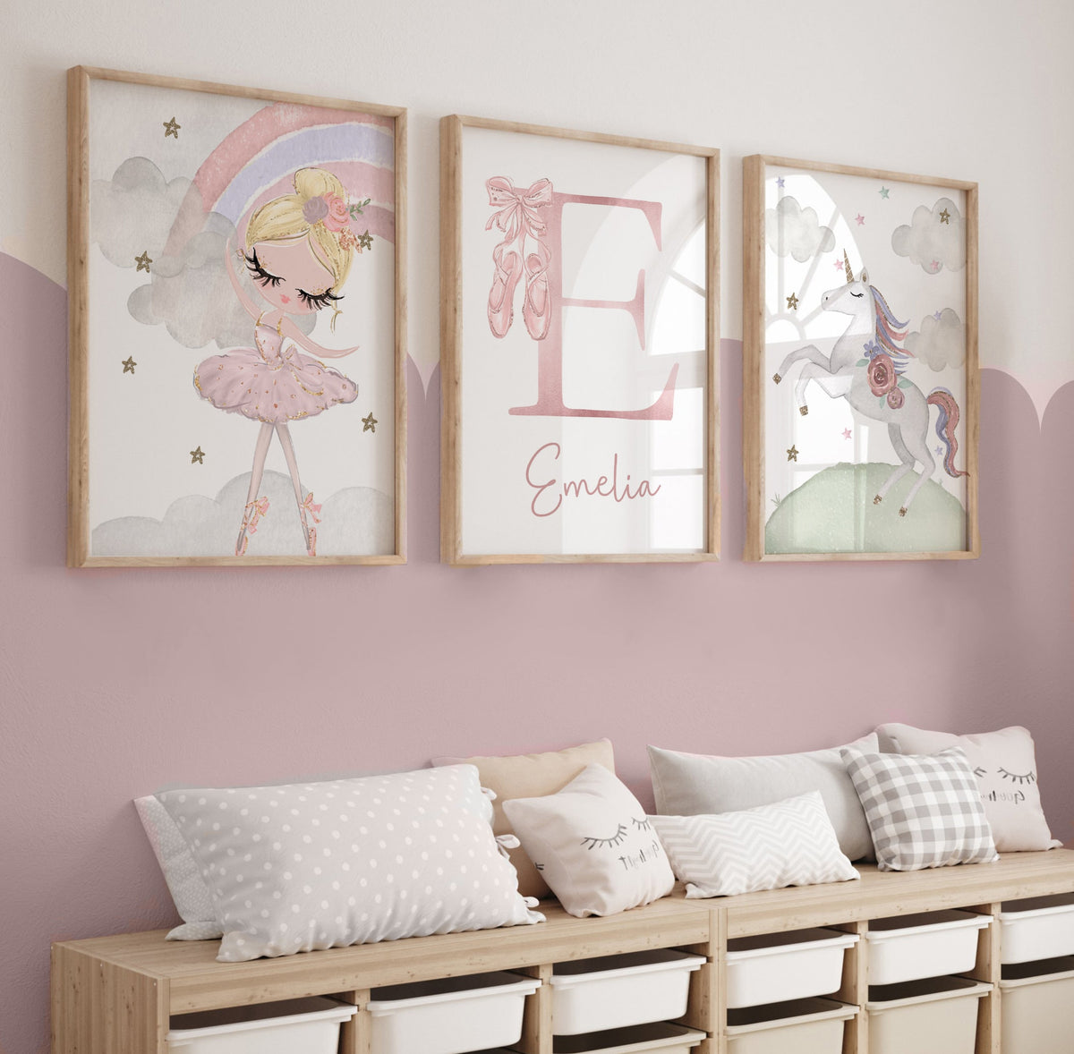 Personalised Unicorn & Ballerina Nursery Prints – Set of 3