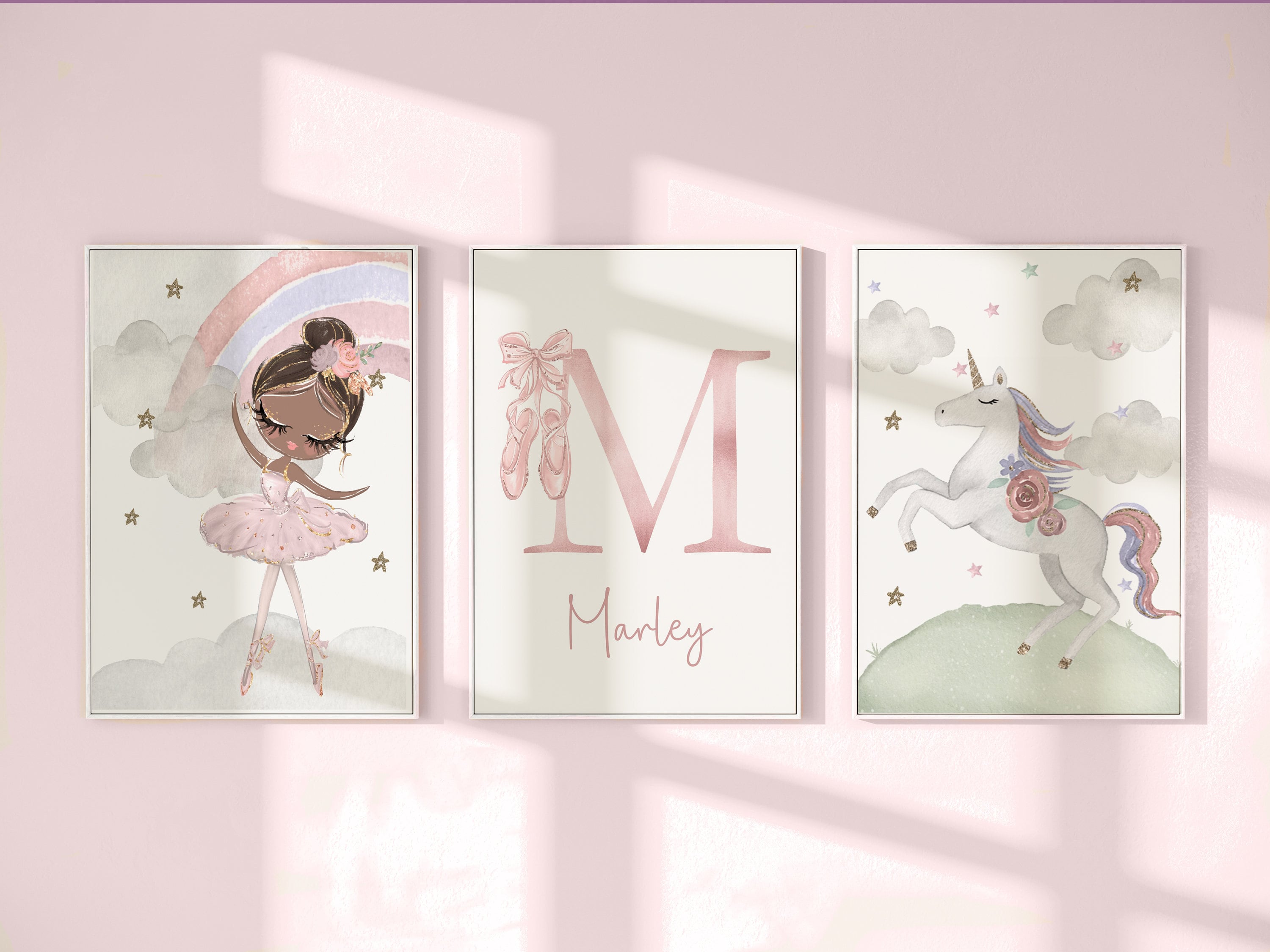 Personalised Unicorn & Ballerina Nursery Prints – Set of 3
