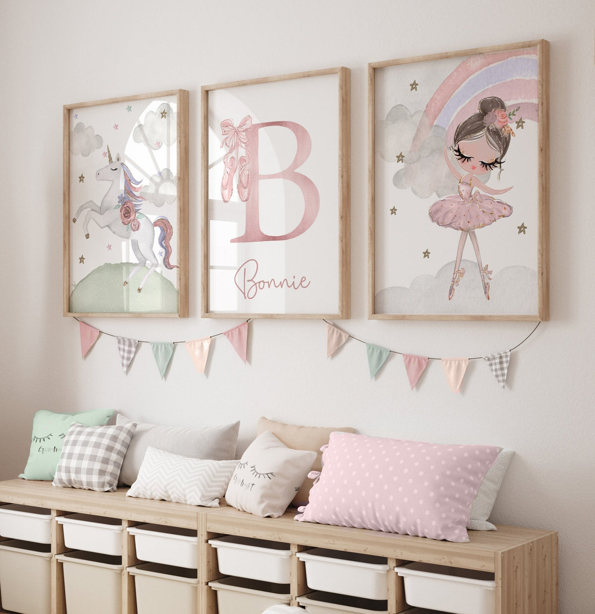 Personalised Unicorn & Ballerina Nursery Prints – Set of 3