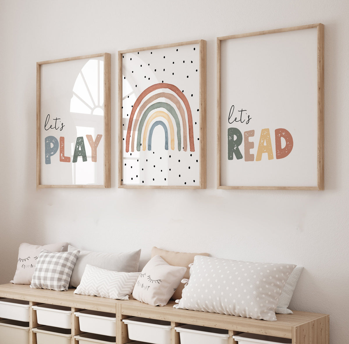 Let's Read, Let's Play Neutral Playroom Prints – Set of 3