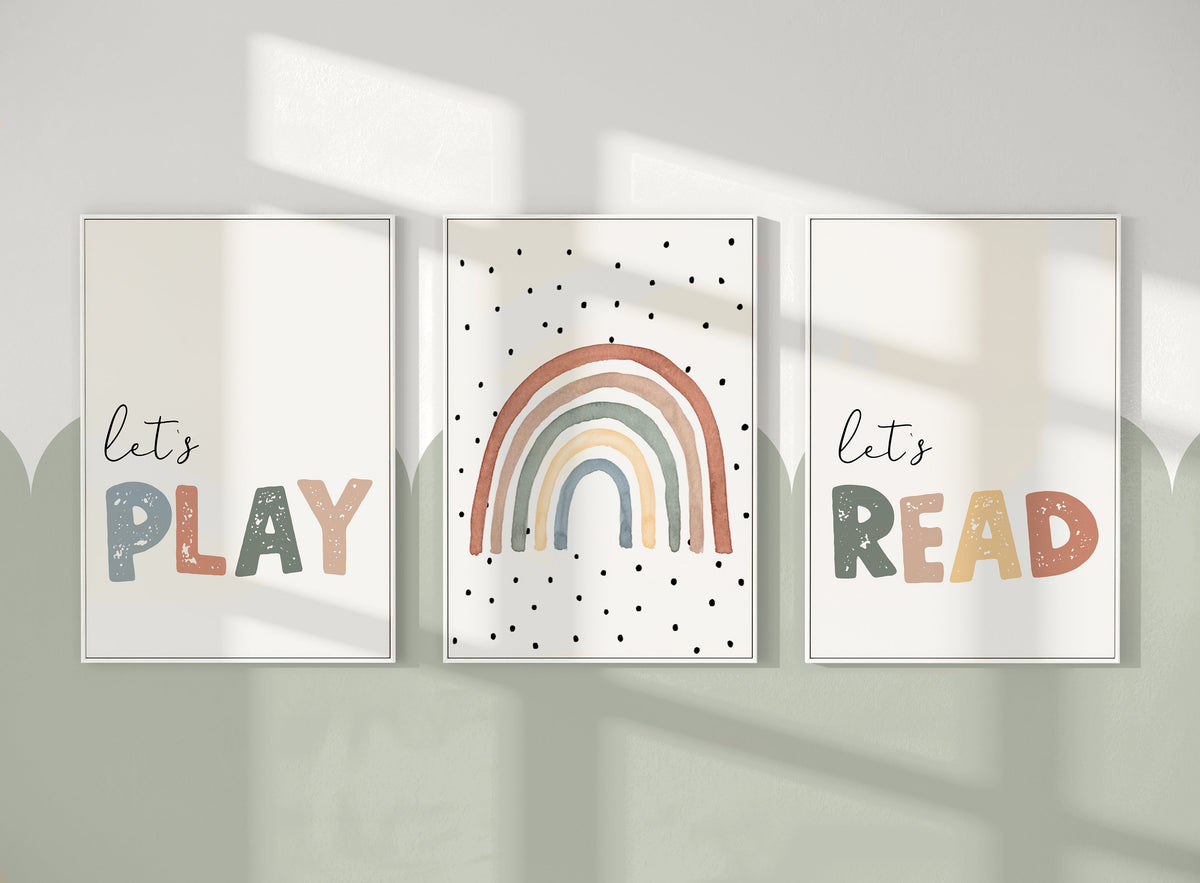 Let's Read, Let's Play Neutral Playroom Prints – Set of 3
