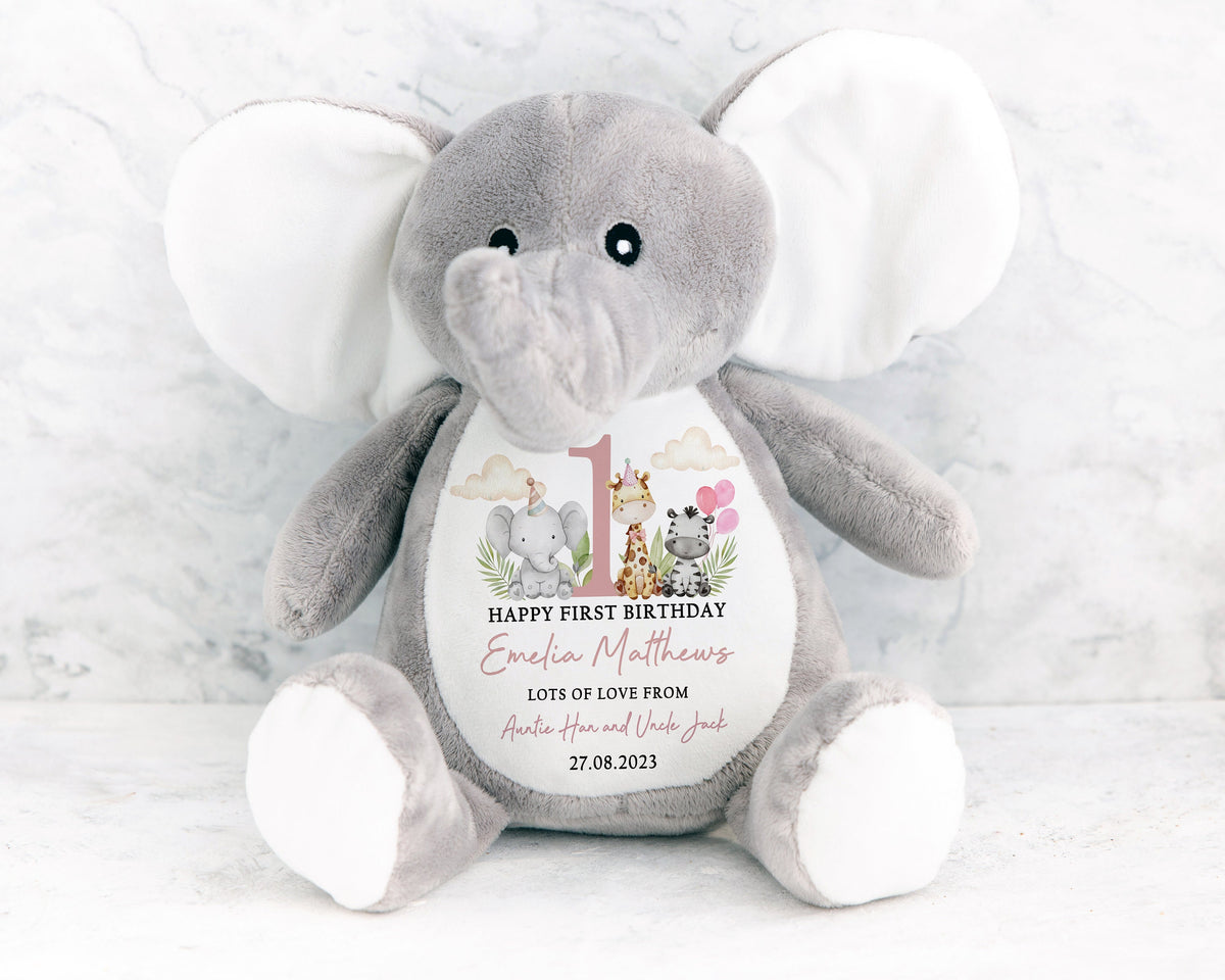 Personalised Safari First Birthday Soft Toy