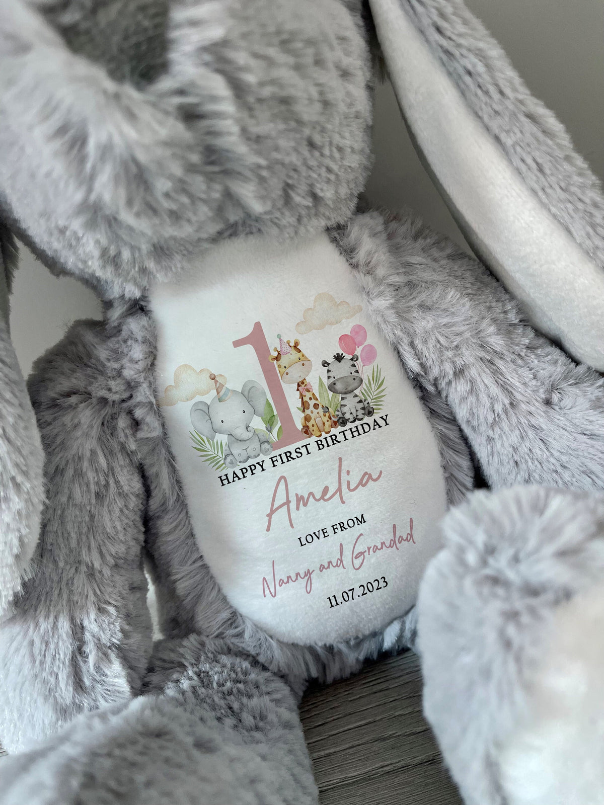 Personalised Safari First Birthday Soft Toy