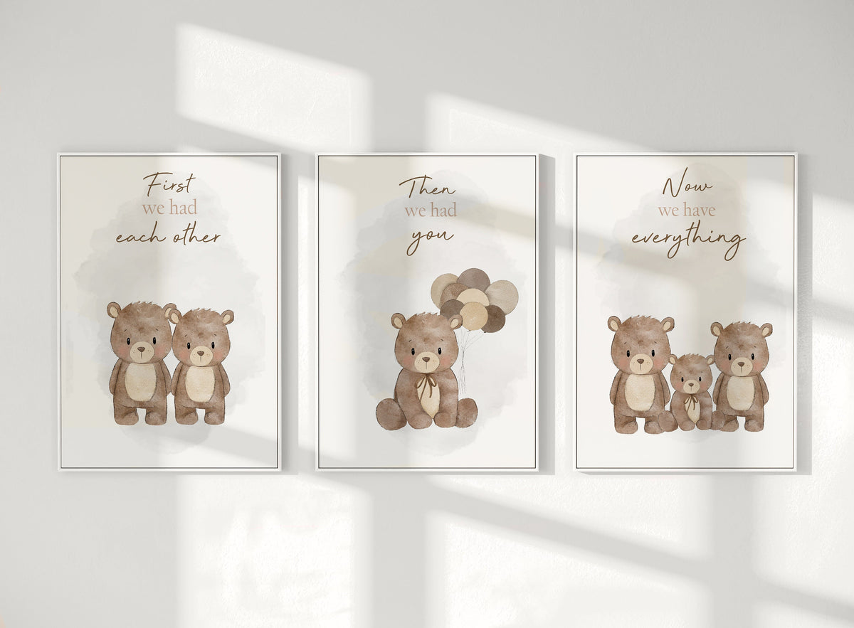 Gender-Neutral Teddy Bear Nursery Prints – Set of 3