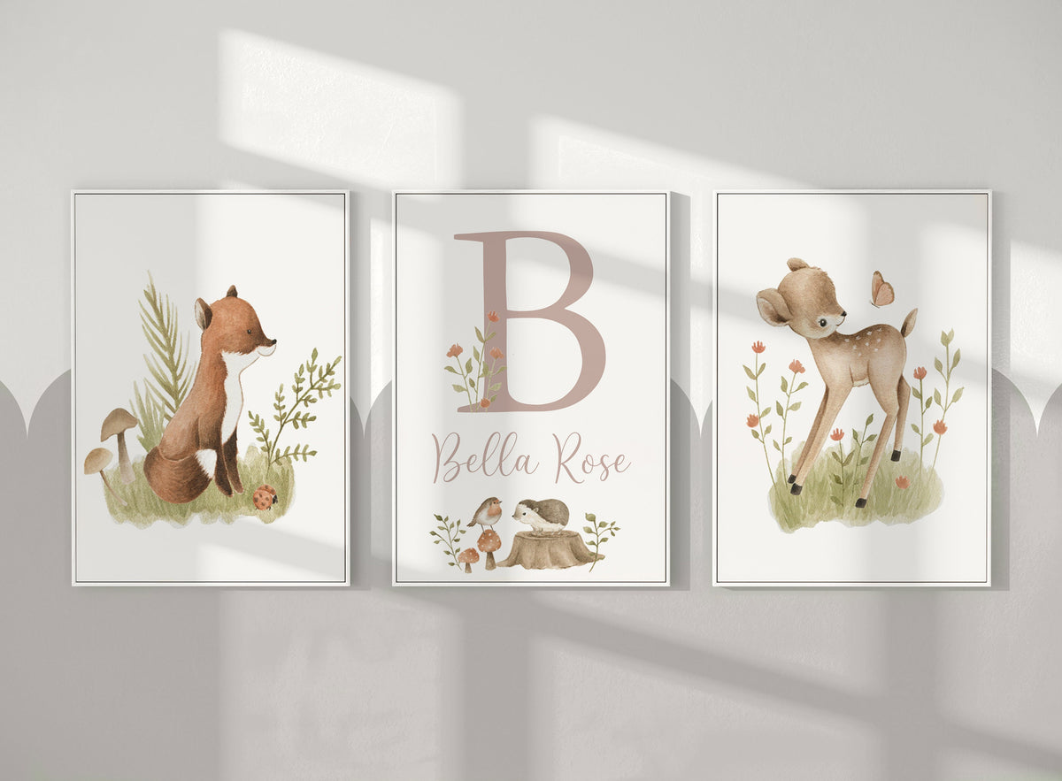 Personalised Woodland Animal Nursery Prints