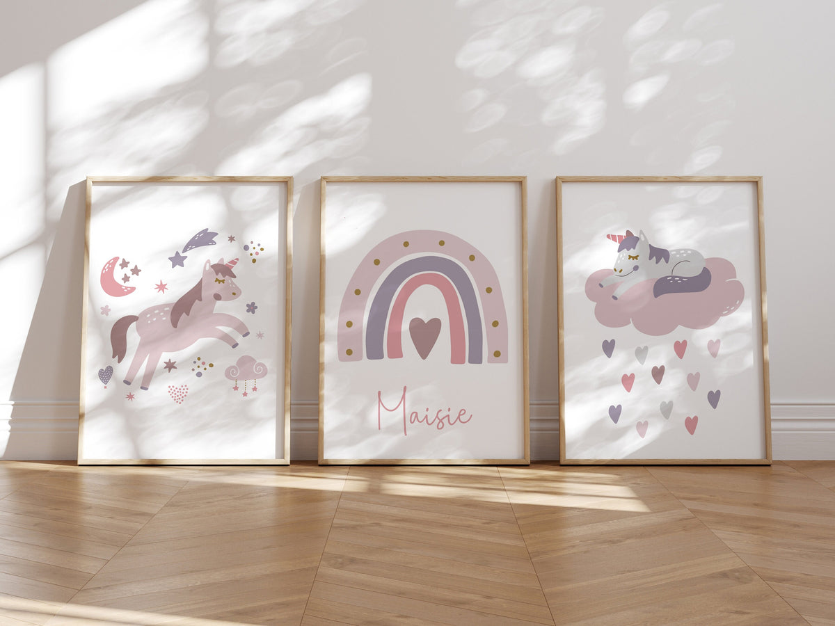 Personalised Unicorn & Rainbow Bedroom Prints