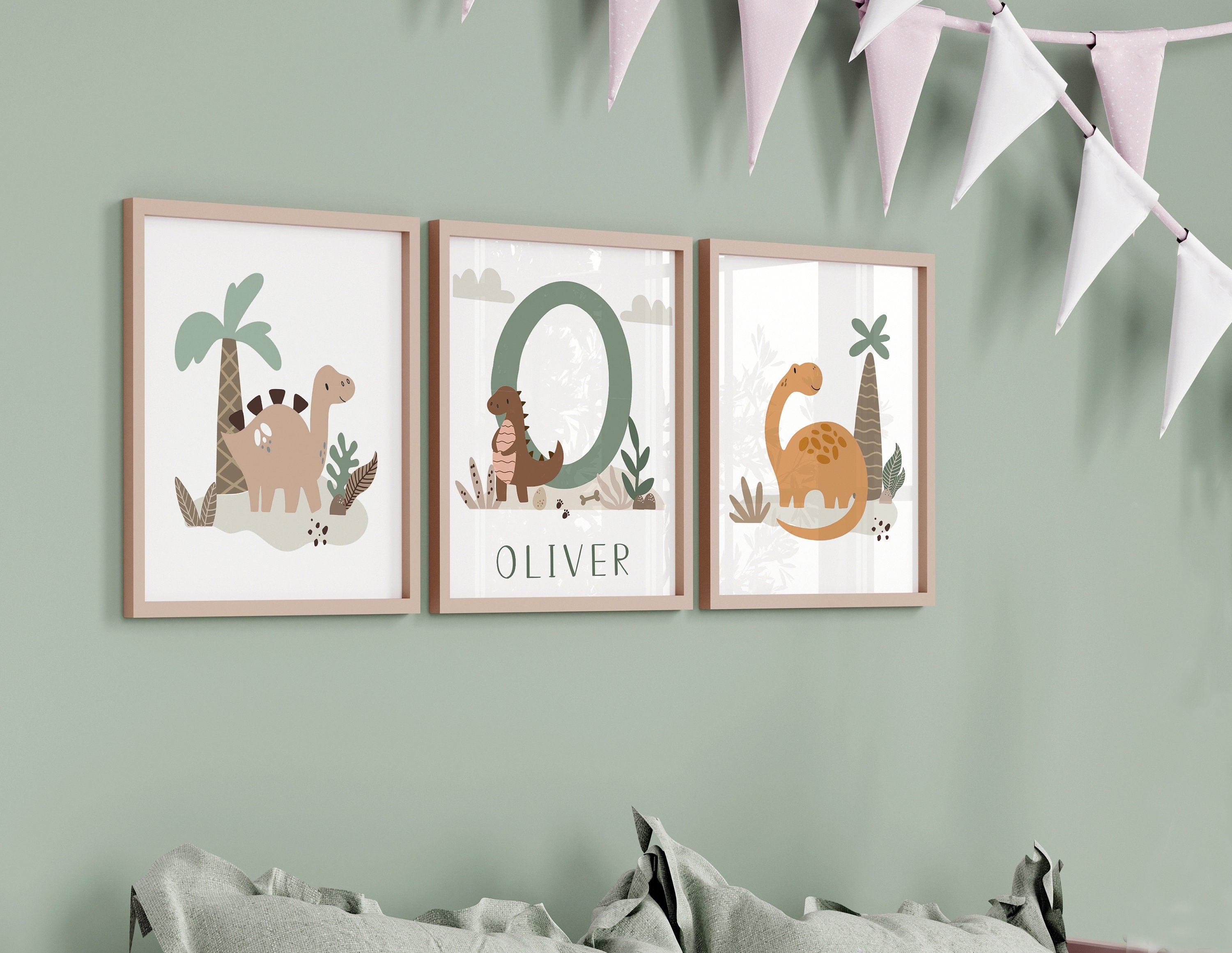 Blue & Green Dinosaur Nursery Prints – Set of 3