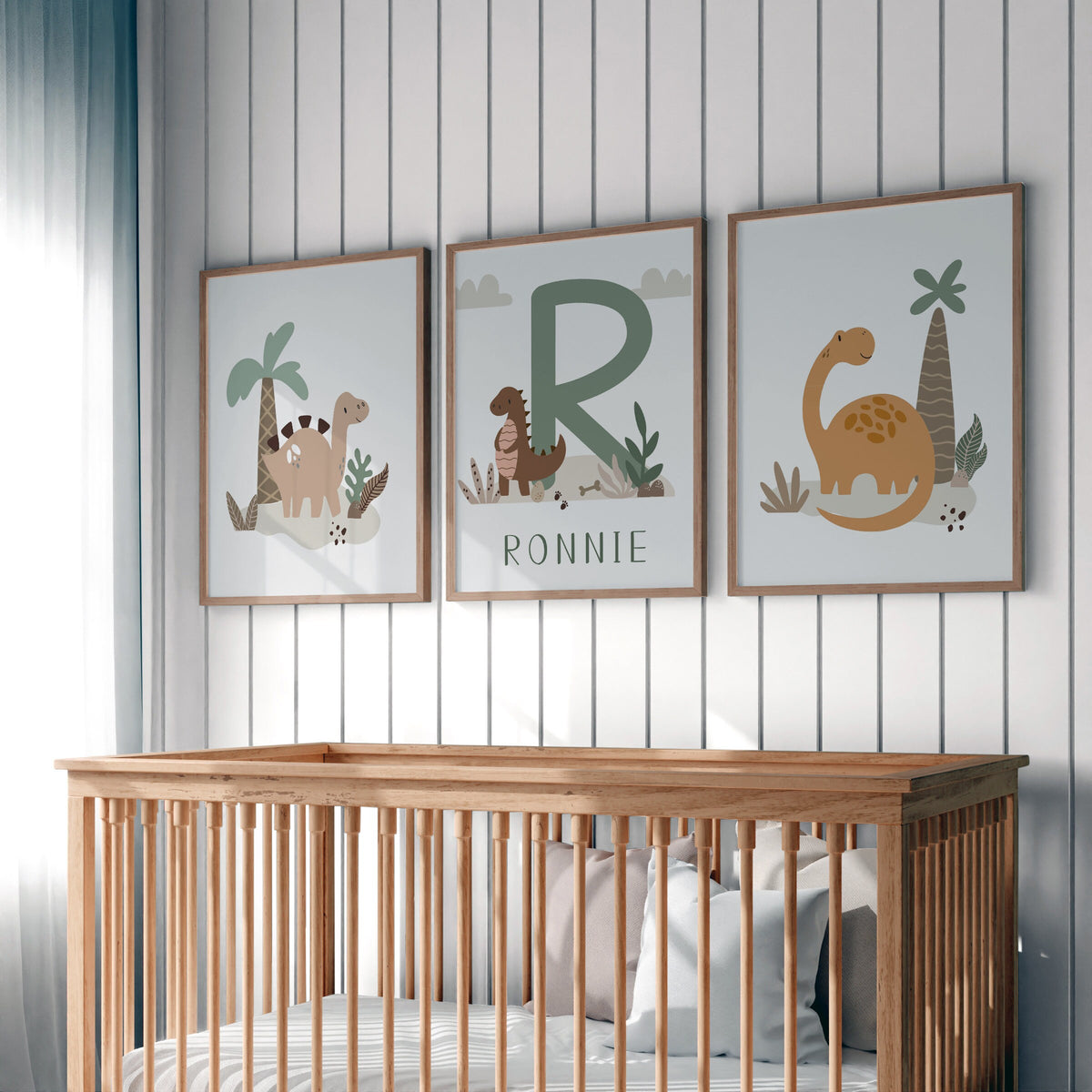 Blue & Green Dinosaur Nursery Prints – Set of 3