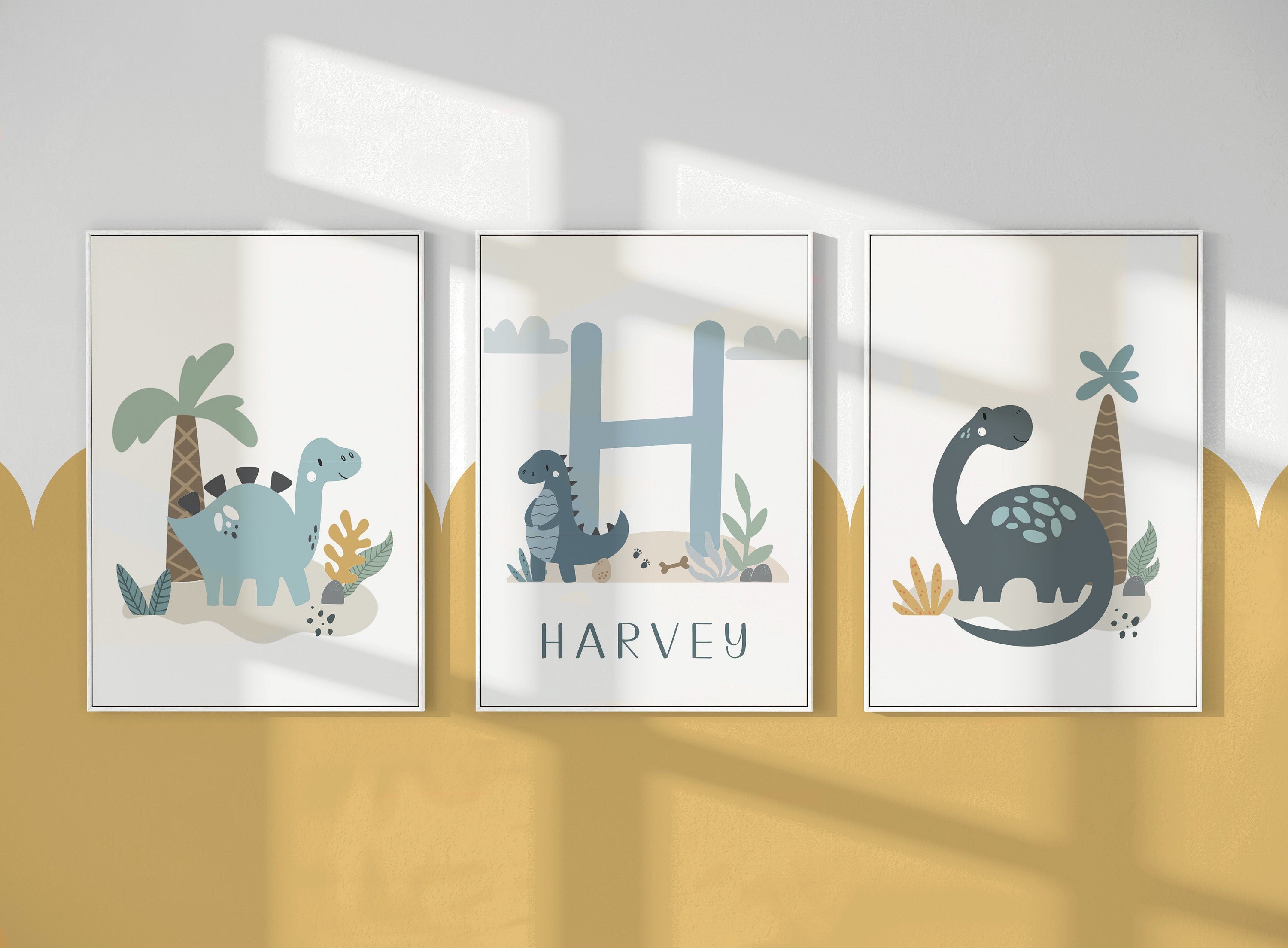 Blue & Green Dinosaur Nursery Prints – Set of 3
