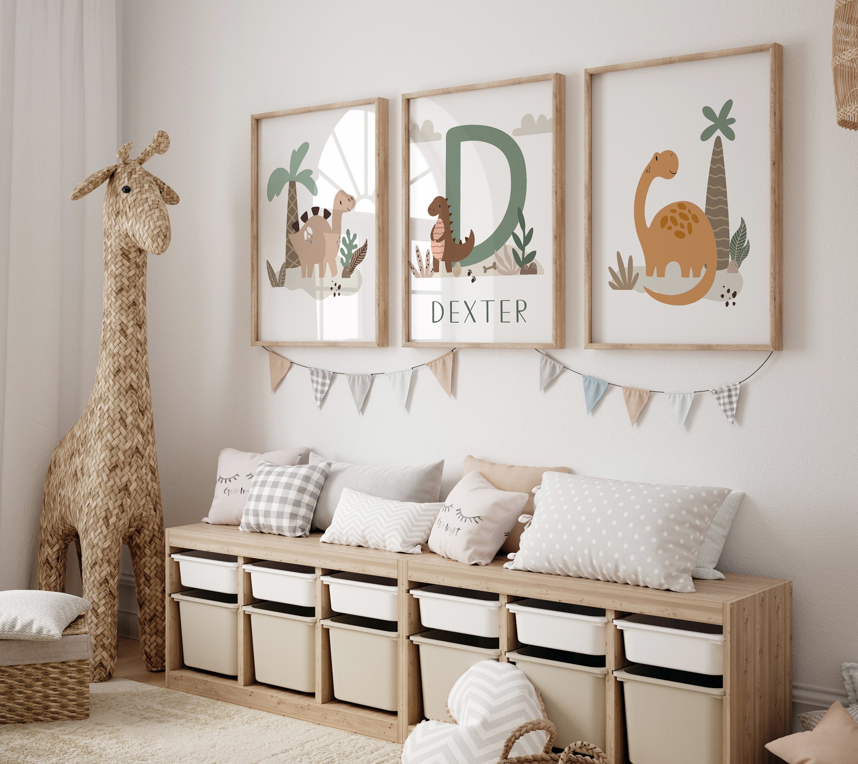 Blue & Green Dinosaur Nursery Prints – Set of 3