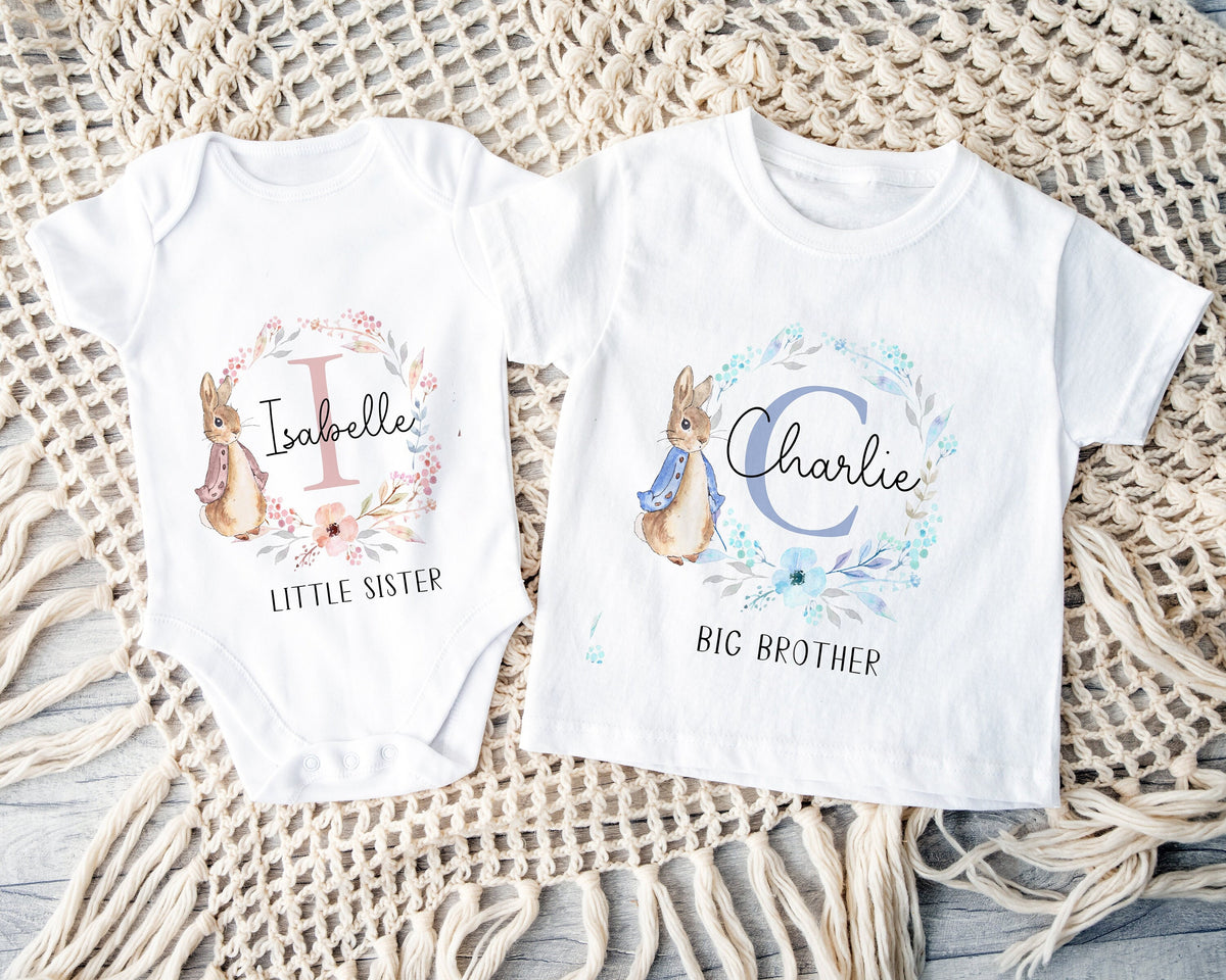 Personalised Matching Sibling T-Shirts and Baby Outfits