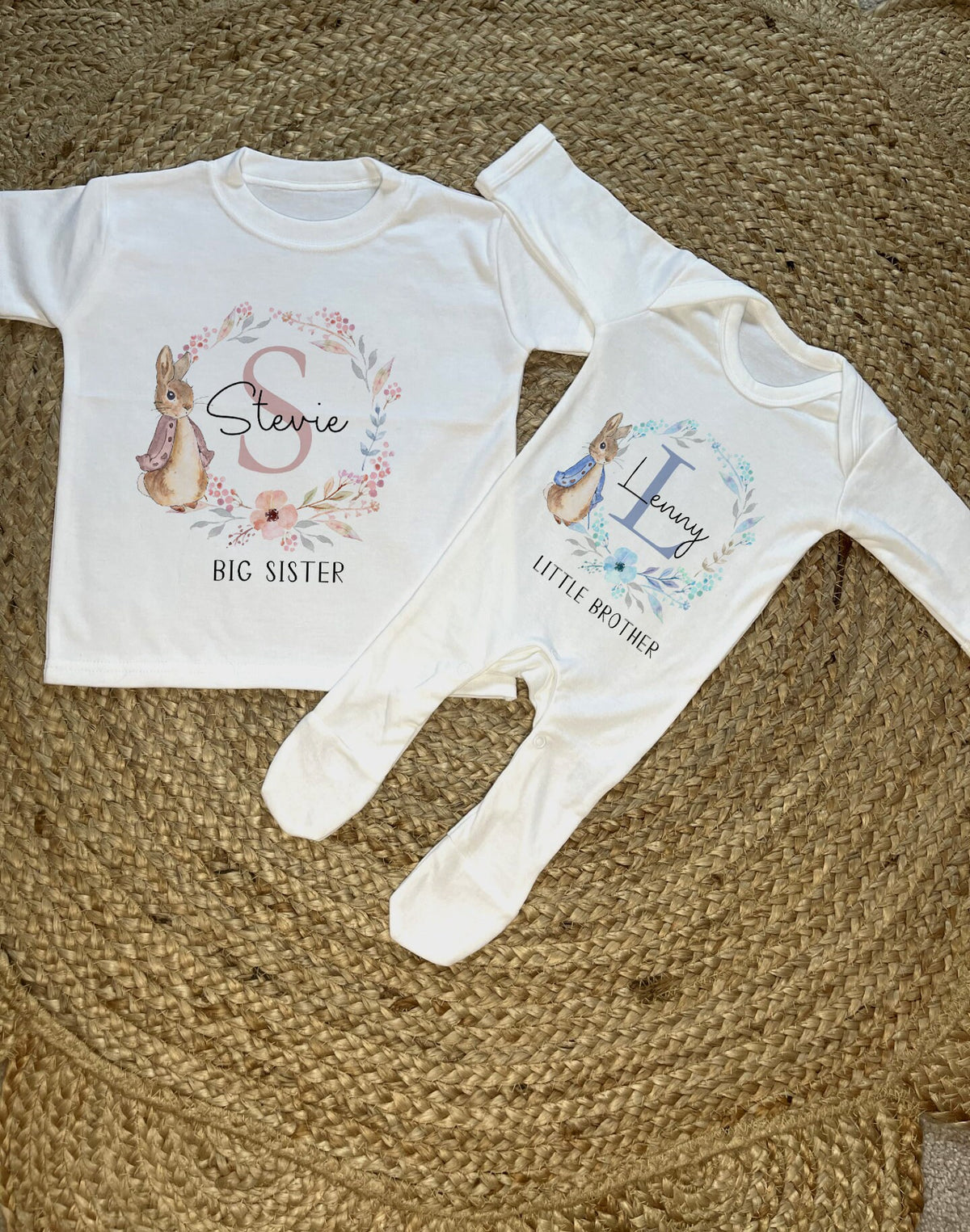 Personalised Matching Sibling T-Shirts and Baby Outfits