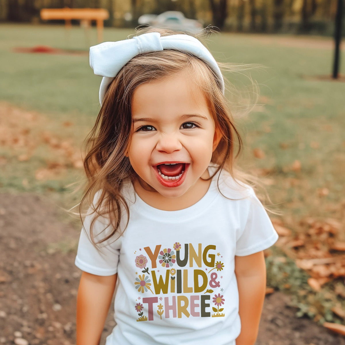 Personalised Young Wild & Three Girls Birthday T-Shirt