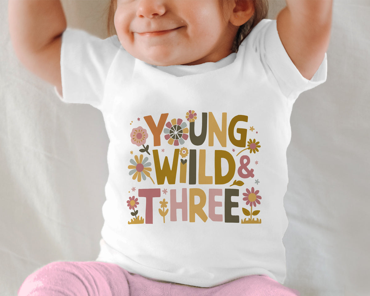 Personalised Young Wild & Three Girls Birthday T-Shirt