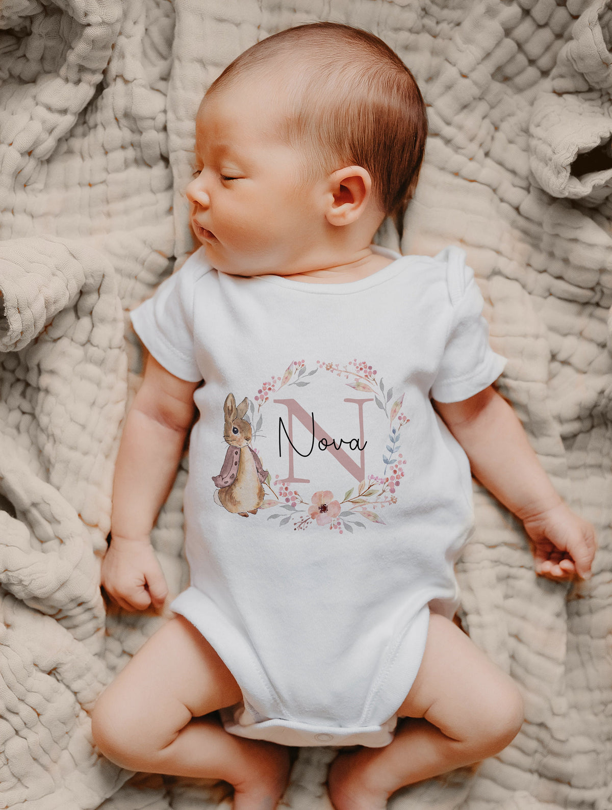 Personalised New Baby Bunny Babygrow Vest and Bib