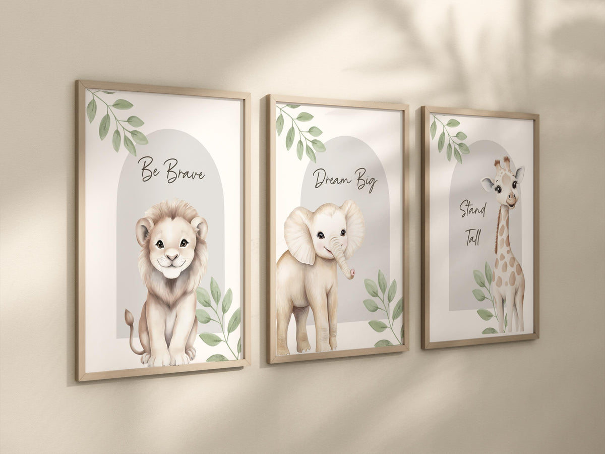 Safari Animal Nursery Prints – Set of 3