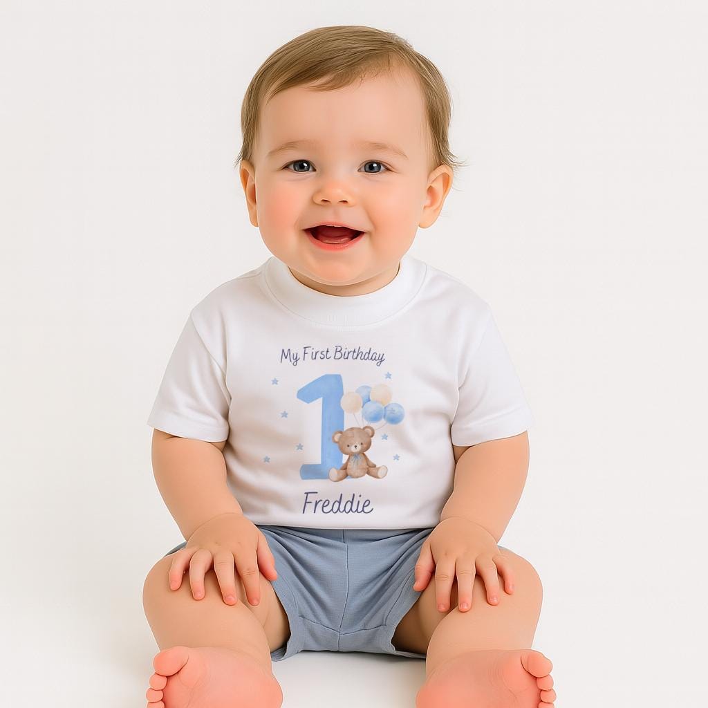 Personalised Teddy Bear First Birthday T-Shirt & Outfit