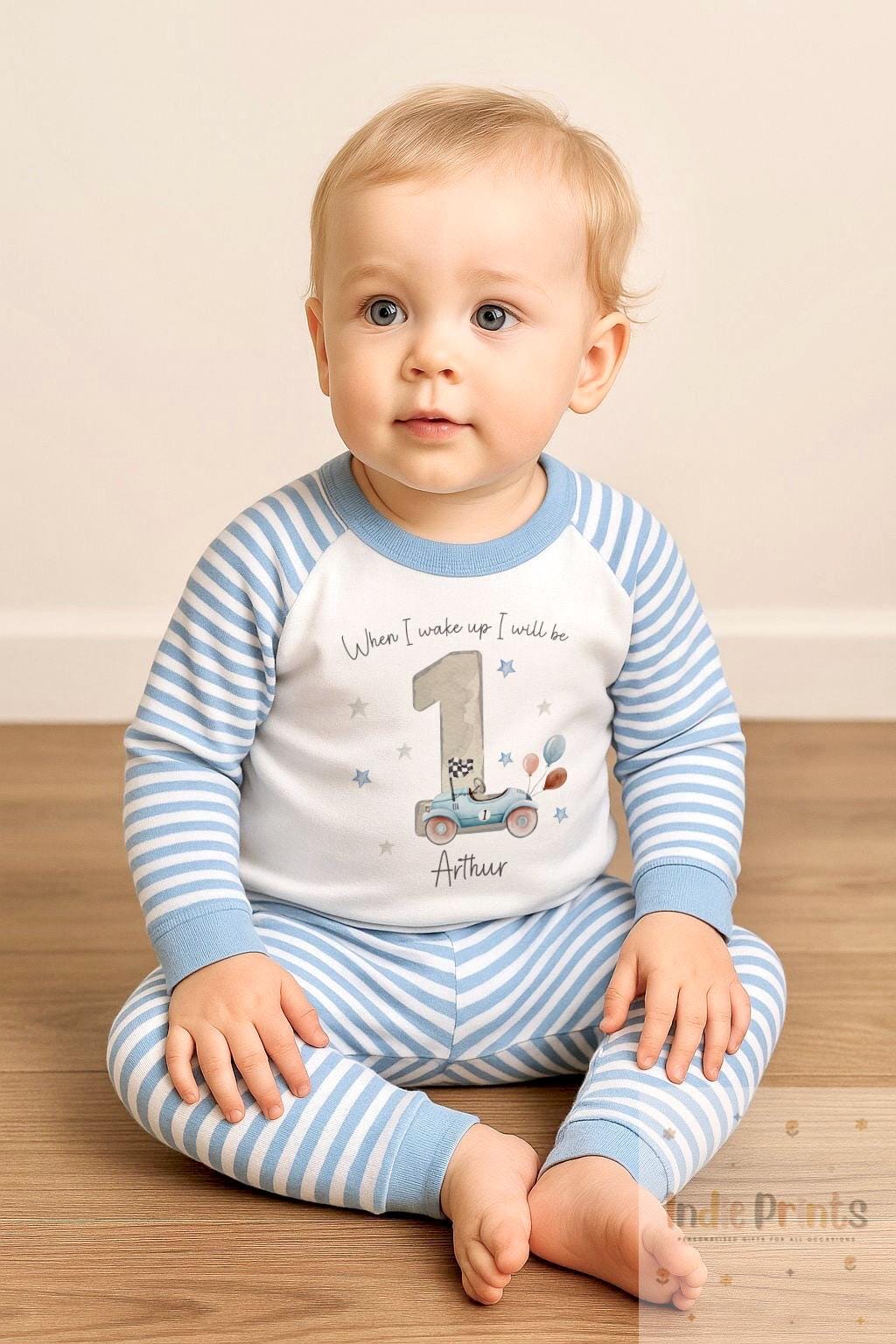 Personalised Car First Birthday Pyjamas and Outfit