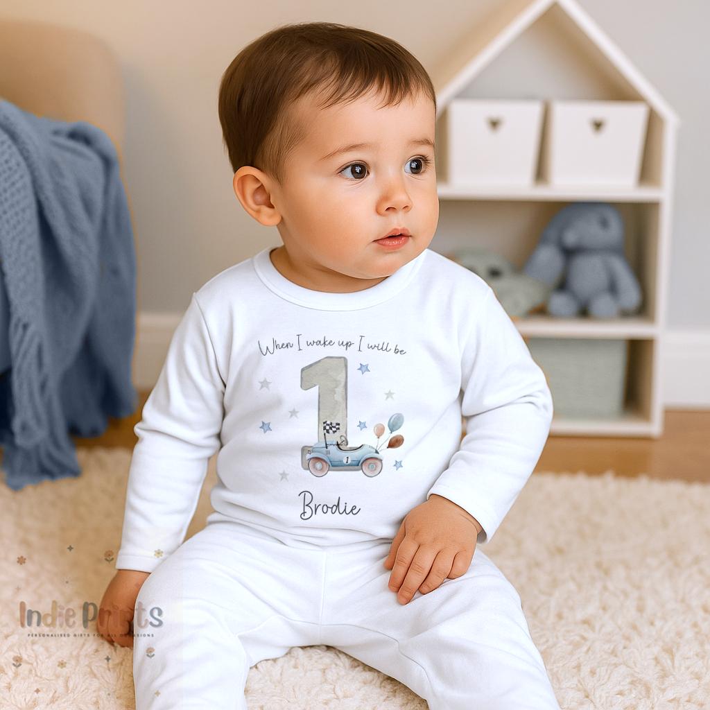 Personalised Car First Birthday Pyjamas and Outfit