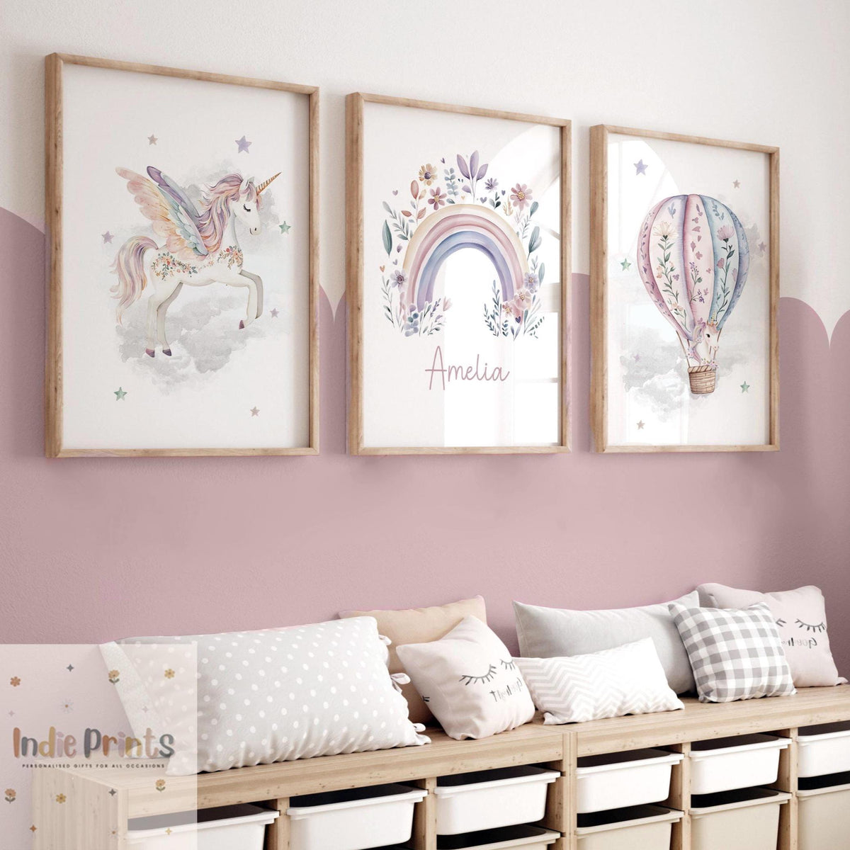 Personalised Floral Unicorn Nursery Prints – Set of 3