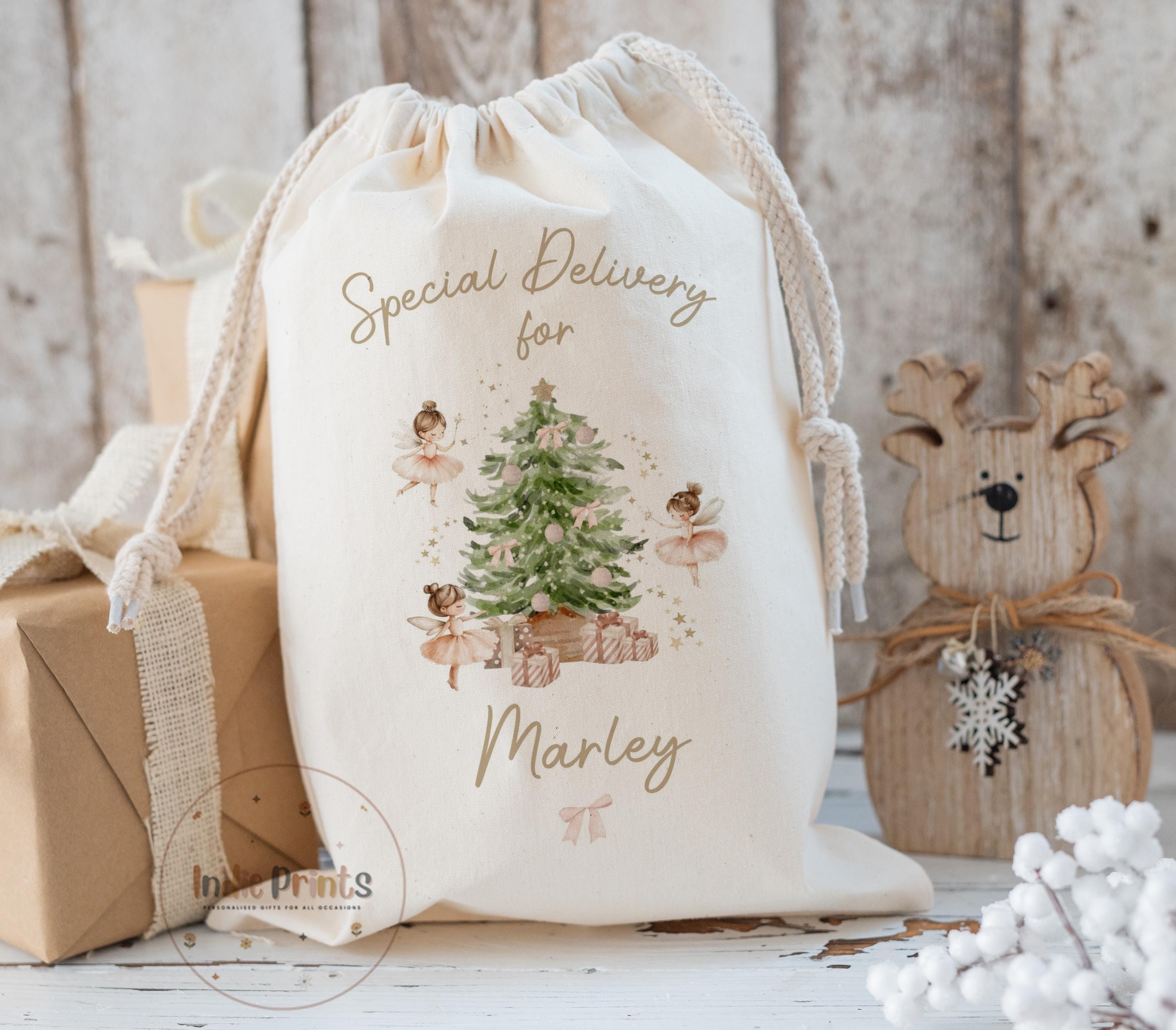 Personalised Girls’ Christmas Cotton Santa Sack