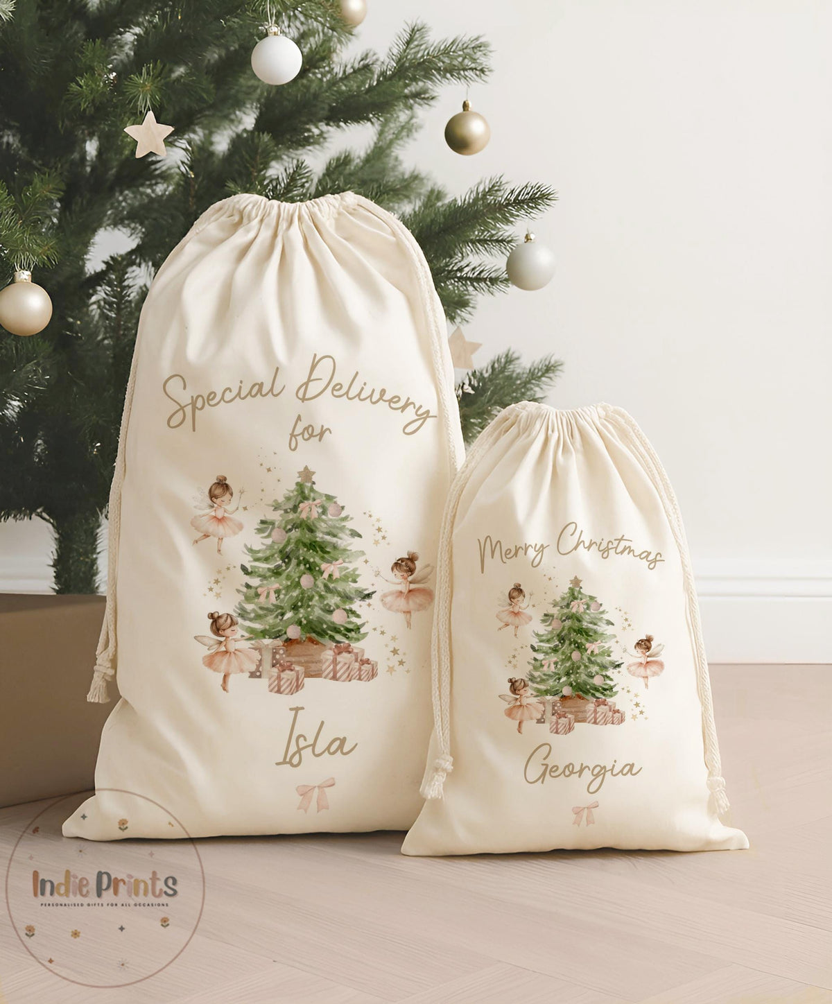 Personalised Girls’ Christmas Cotton Santa Sack