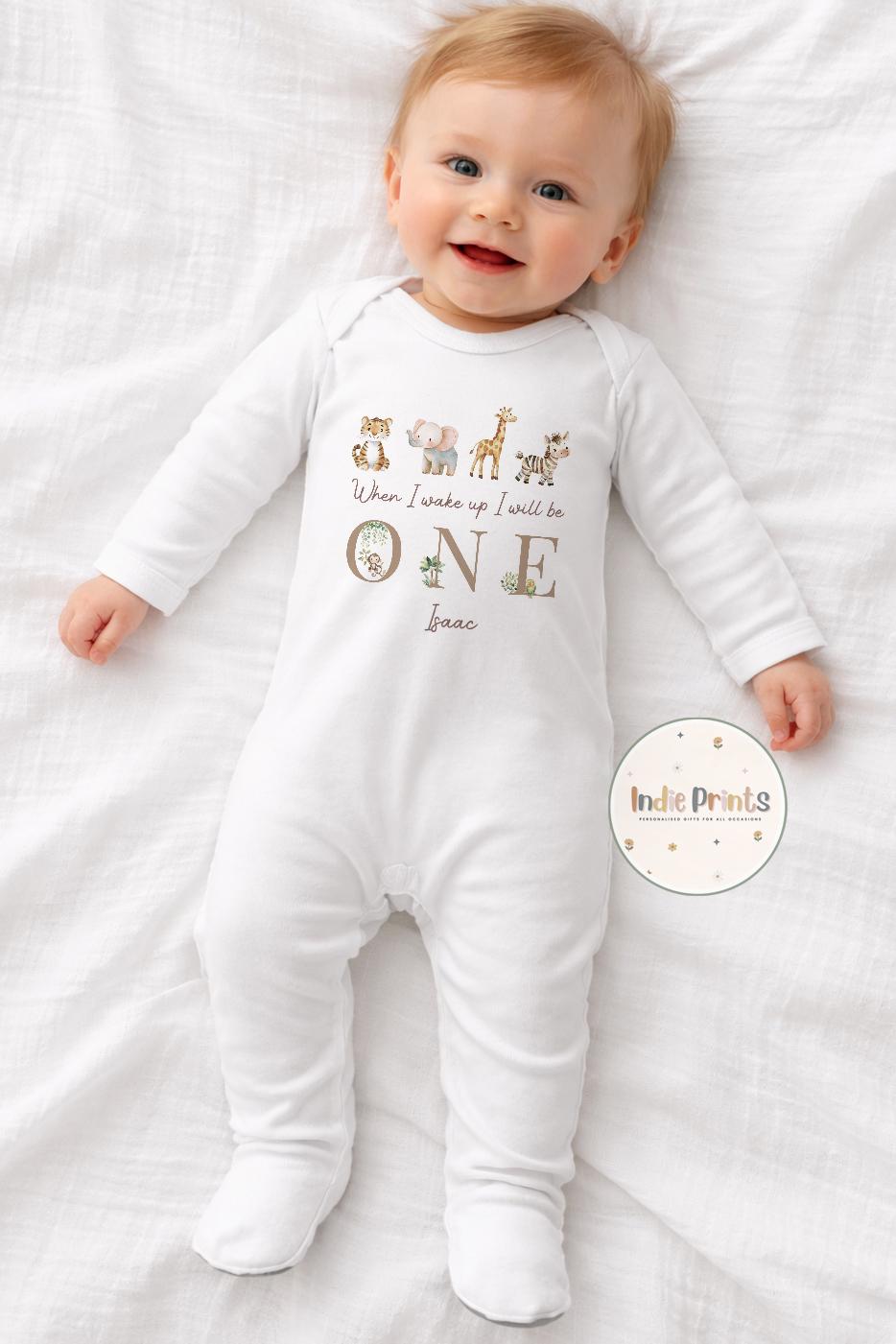 Personalised Neutral Safari First Birthday Pyjamas